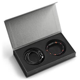 Red Tiger's Eye & Black Leather Bracelet Gift Box