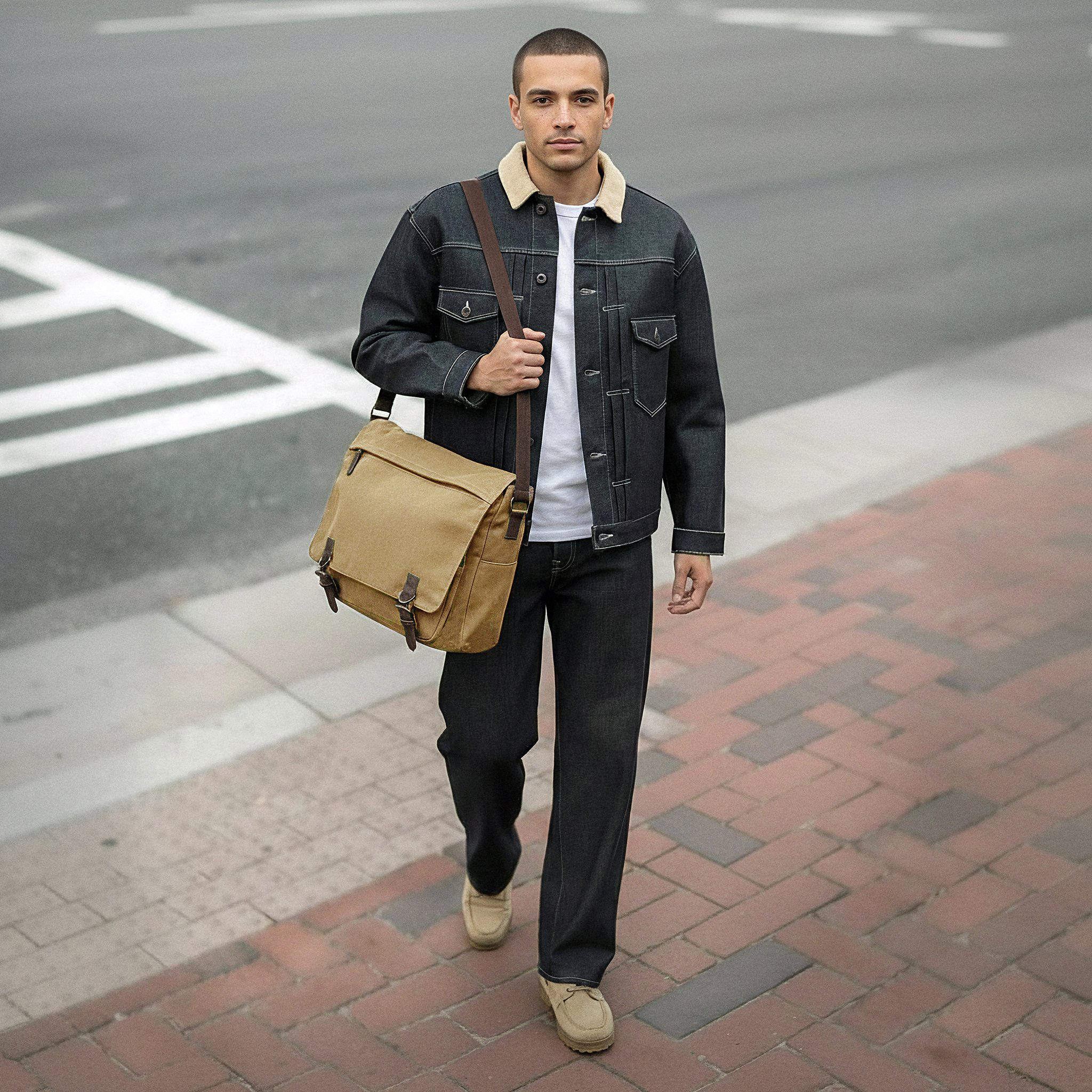 Mustard Yellow Canvas Messenger Bag - 4