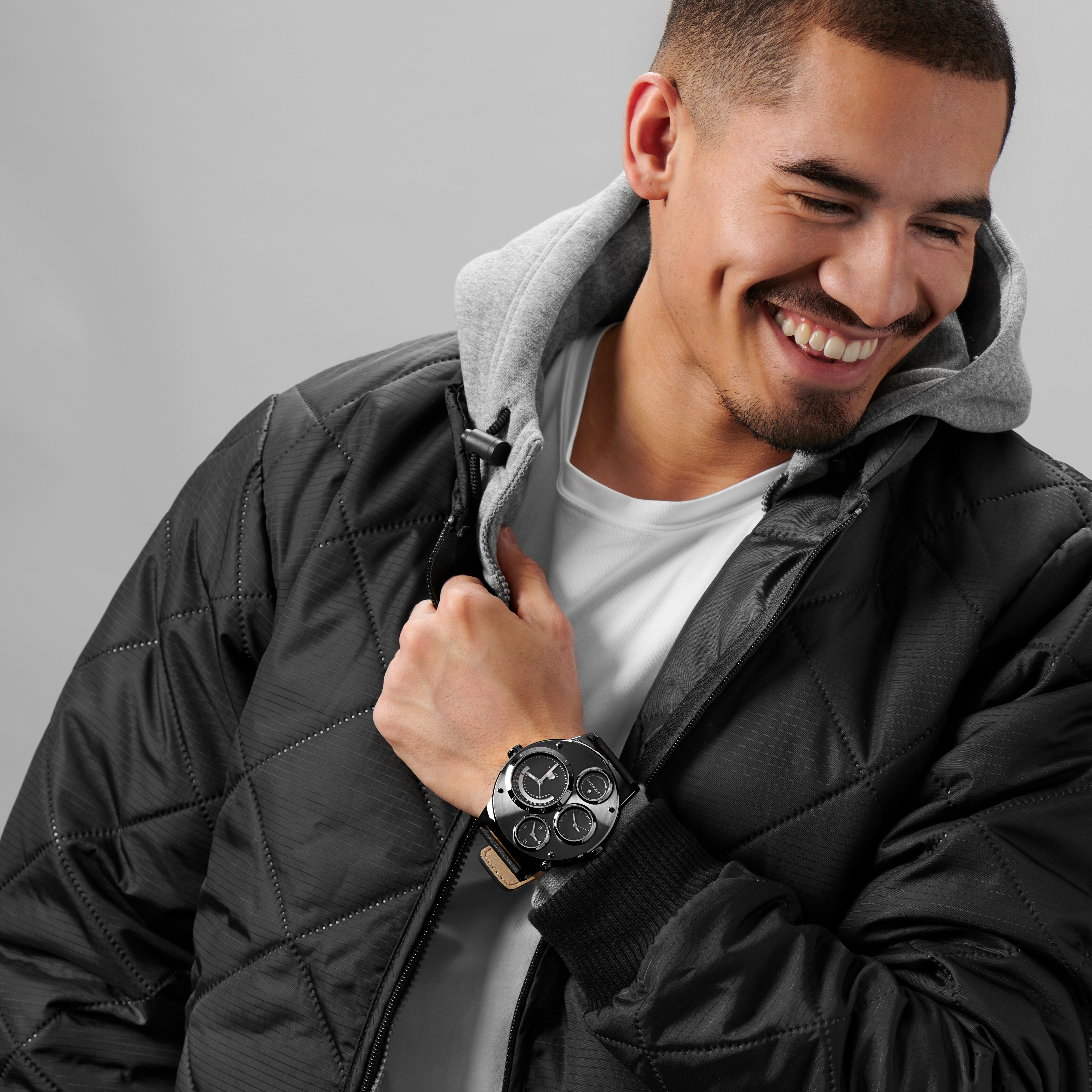 Optimus | Black Stainless Steel Watch With 4 Black Subdials