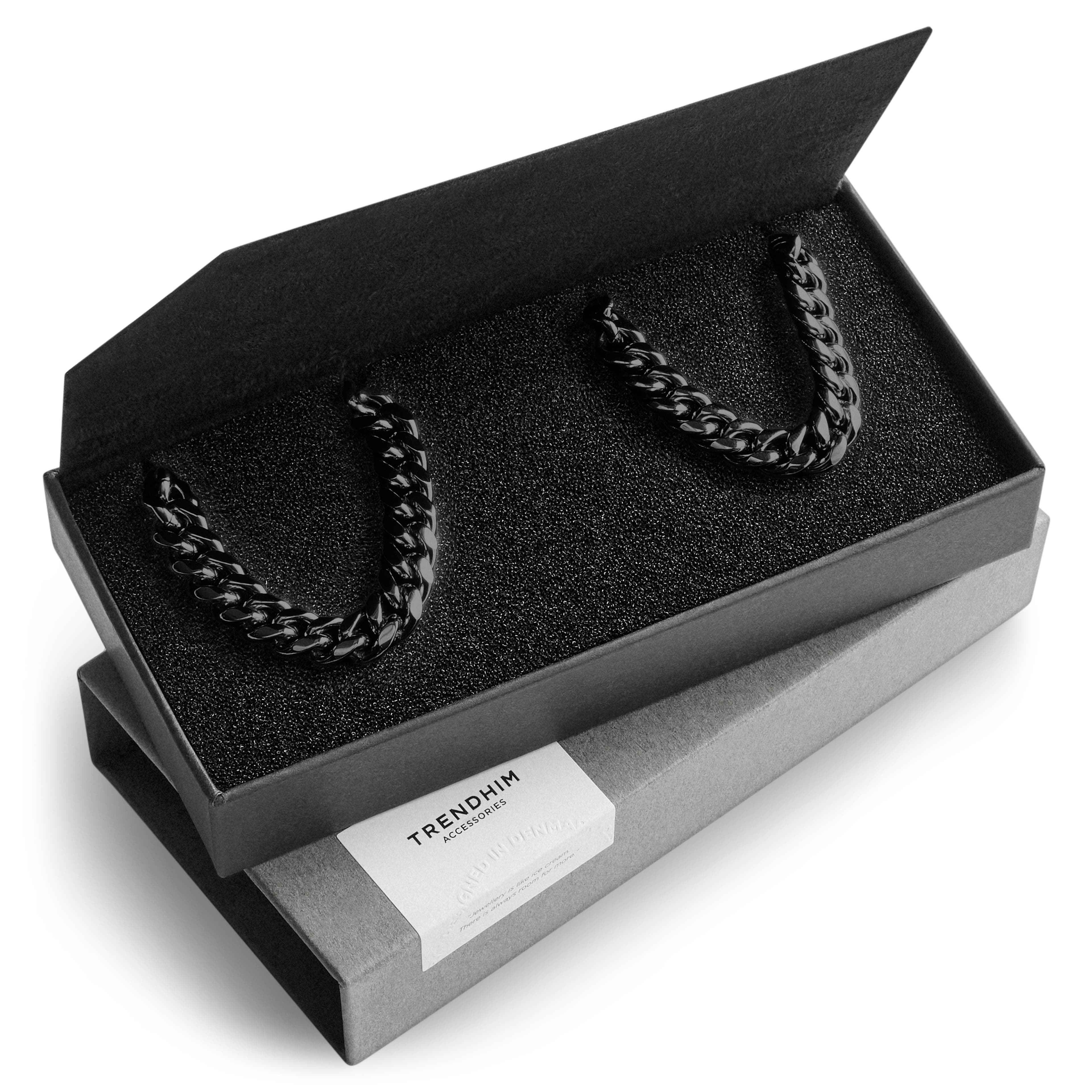 8 mm Svart Armband & Halsband i Kirurgiskt Stål Presentpaket - 1