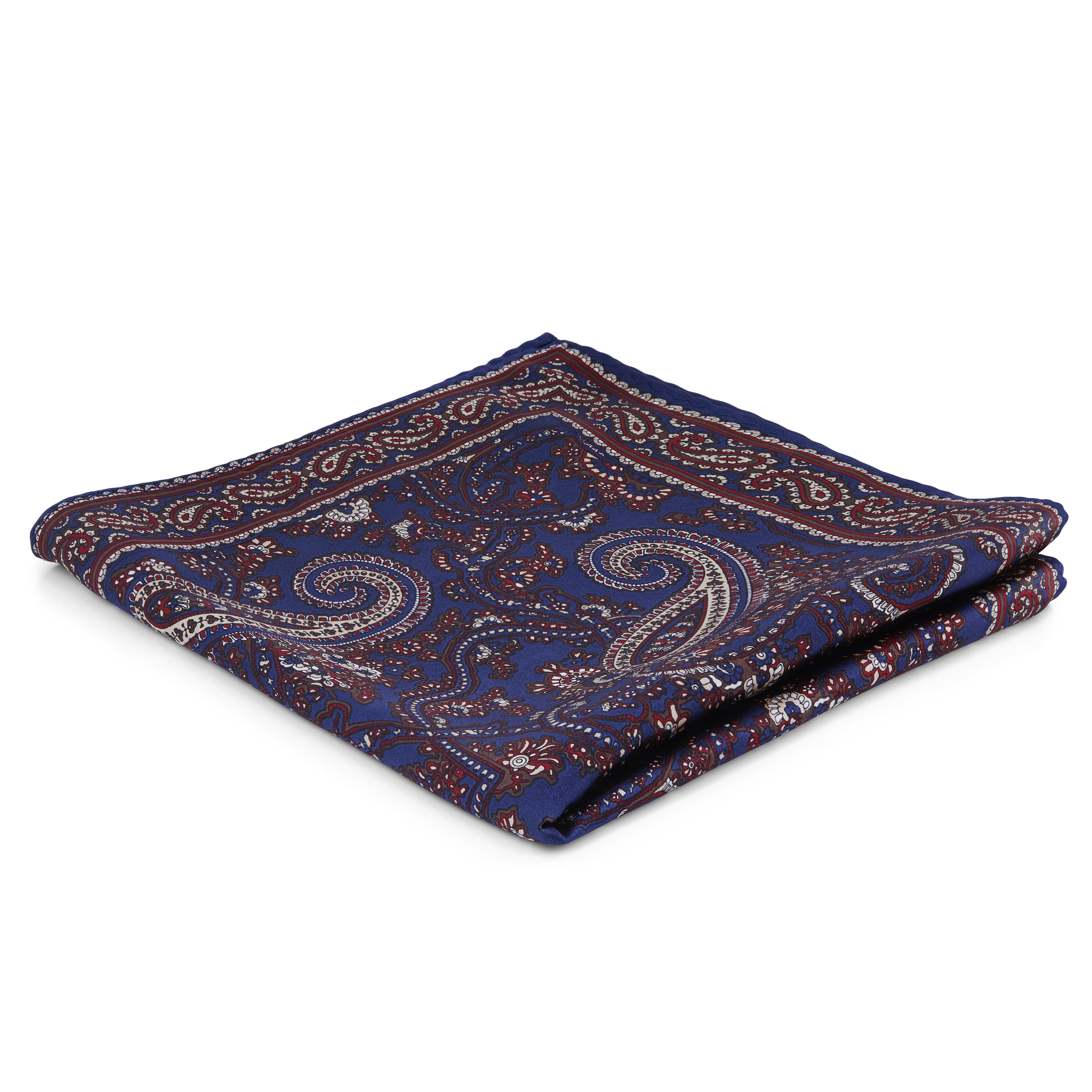 Blaues & Burgunderrotes Paisley Einstecktuch - 1