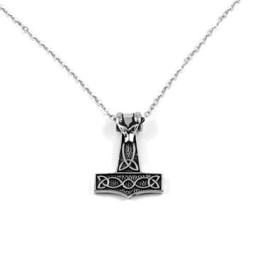 Silver-Tone Stainless Steel Thor's Hammer Cable Chain Necklace