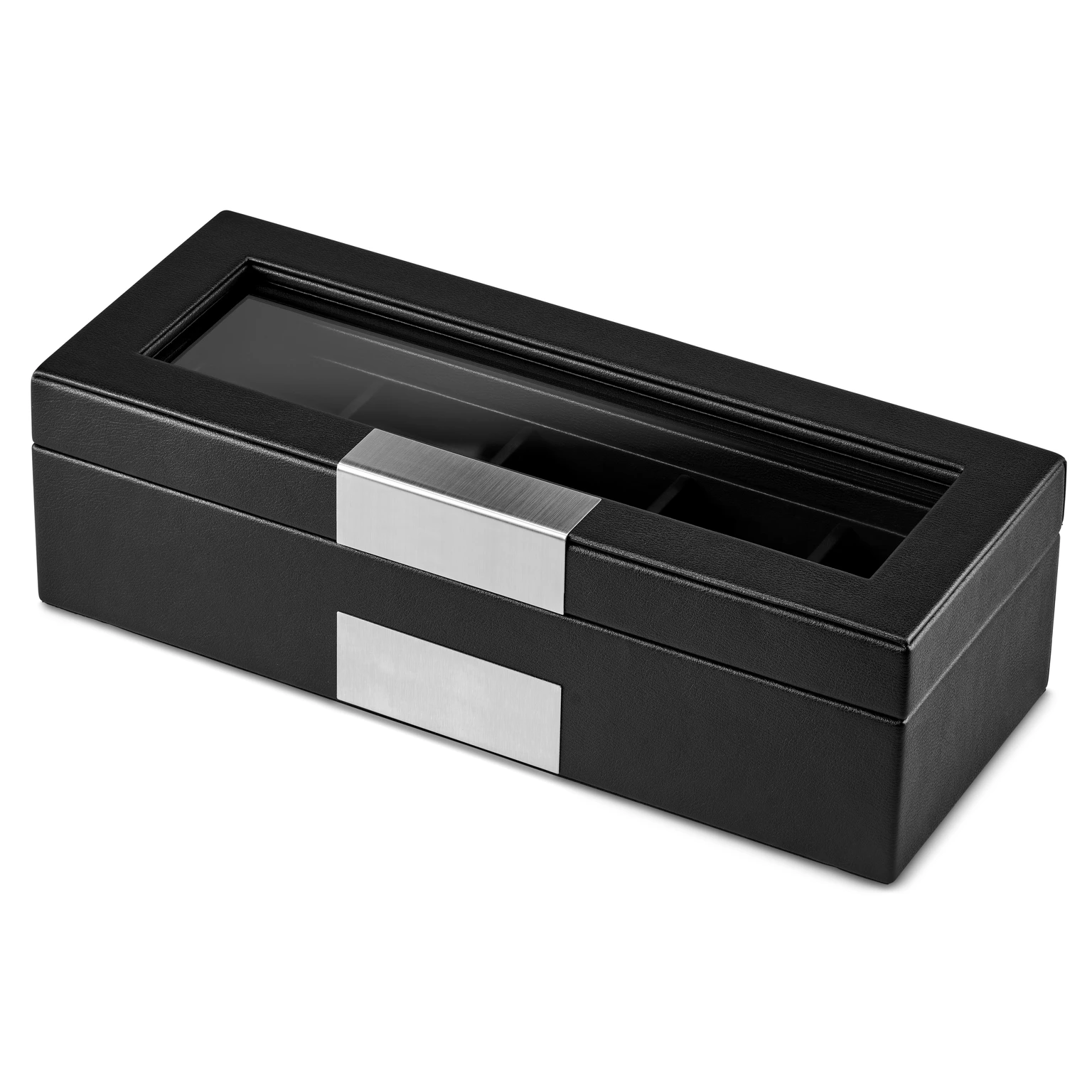 Estuche de exhibición de relojes de piel sintética negra con 5 ranuras Estuche de exhibición de relojes de piel sintética negra con 5 ranuras