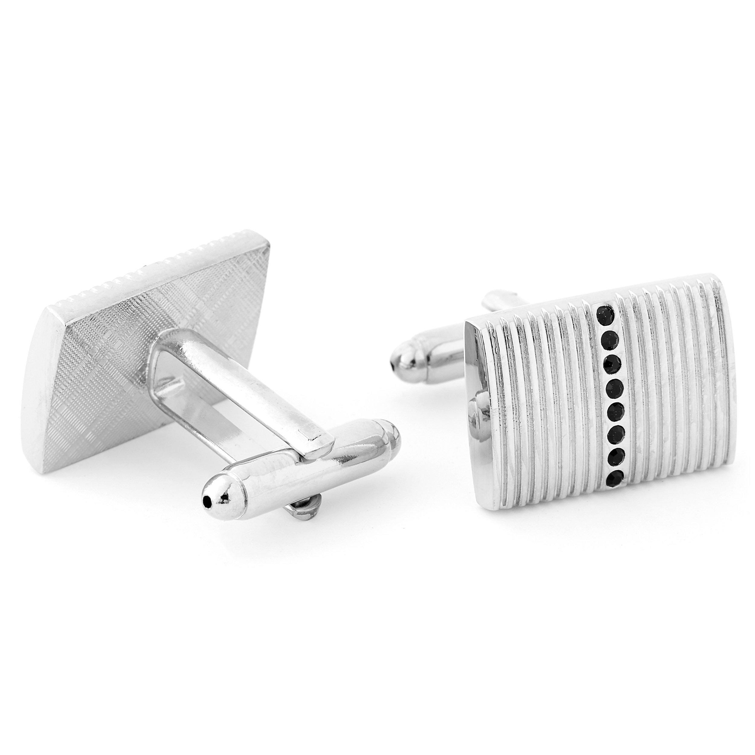 Silverfärgade Randiga Manschettknappar med Zirkoner - 2