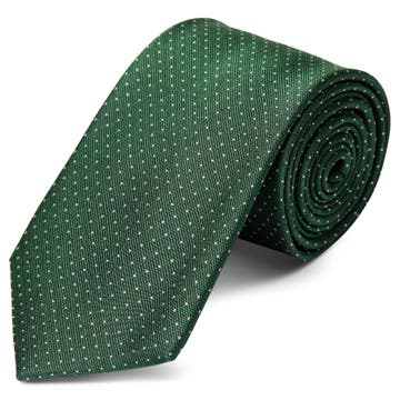 Cravate en soie verte à pois blancs - 8 cm