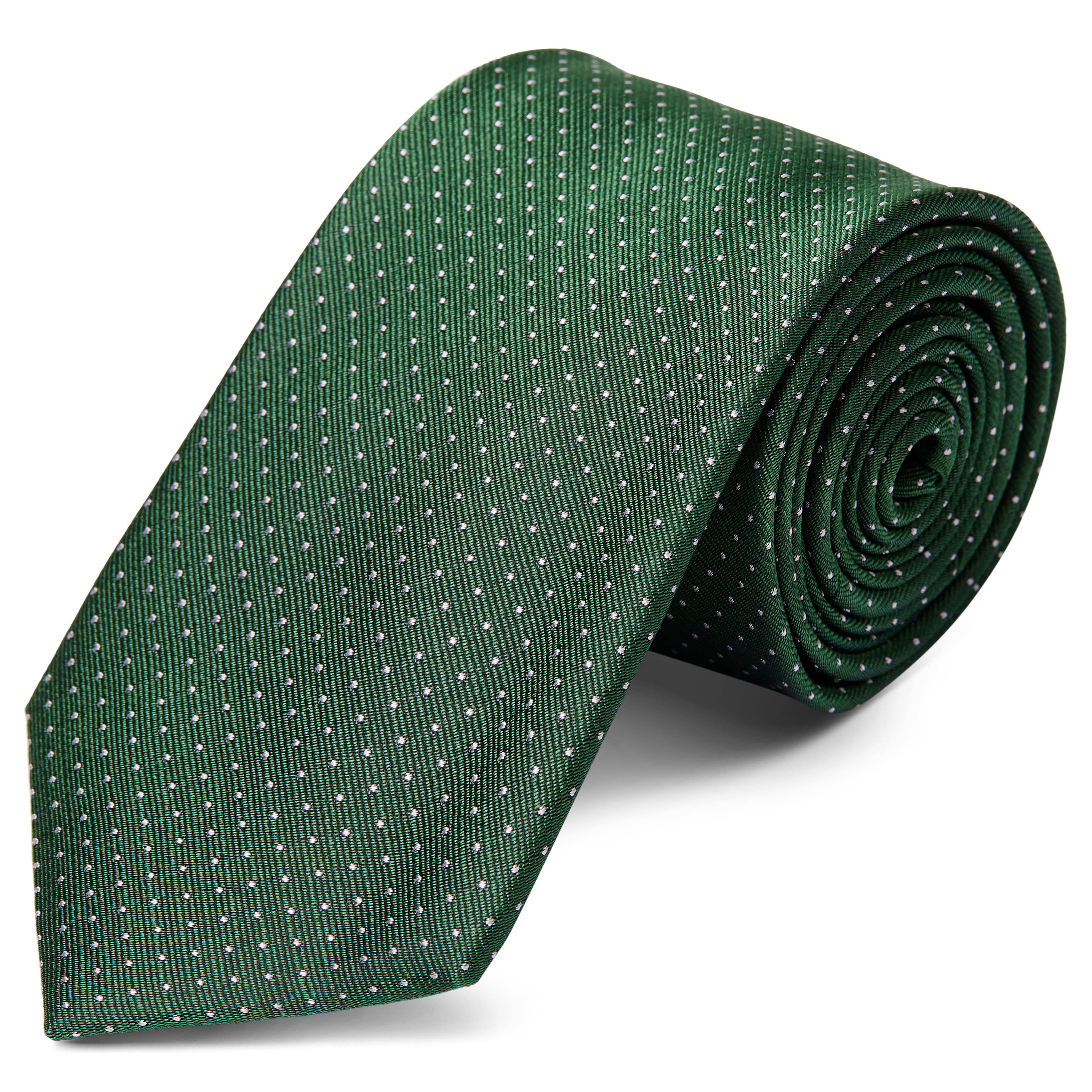 Zöld selyem nyakkendő fehér pöttyös mintával - 8 cm