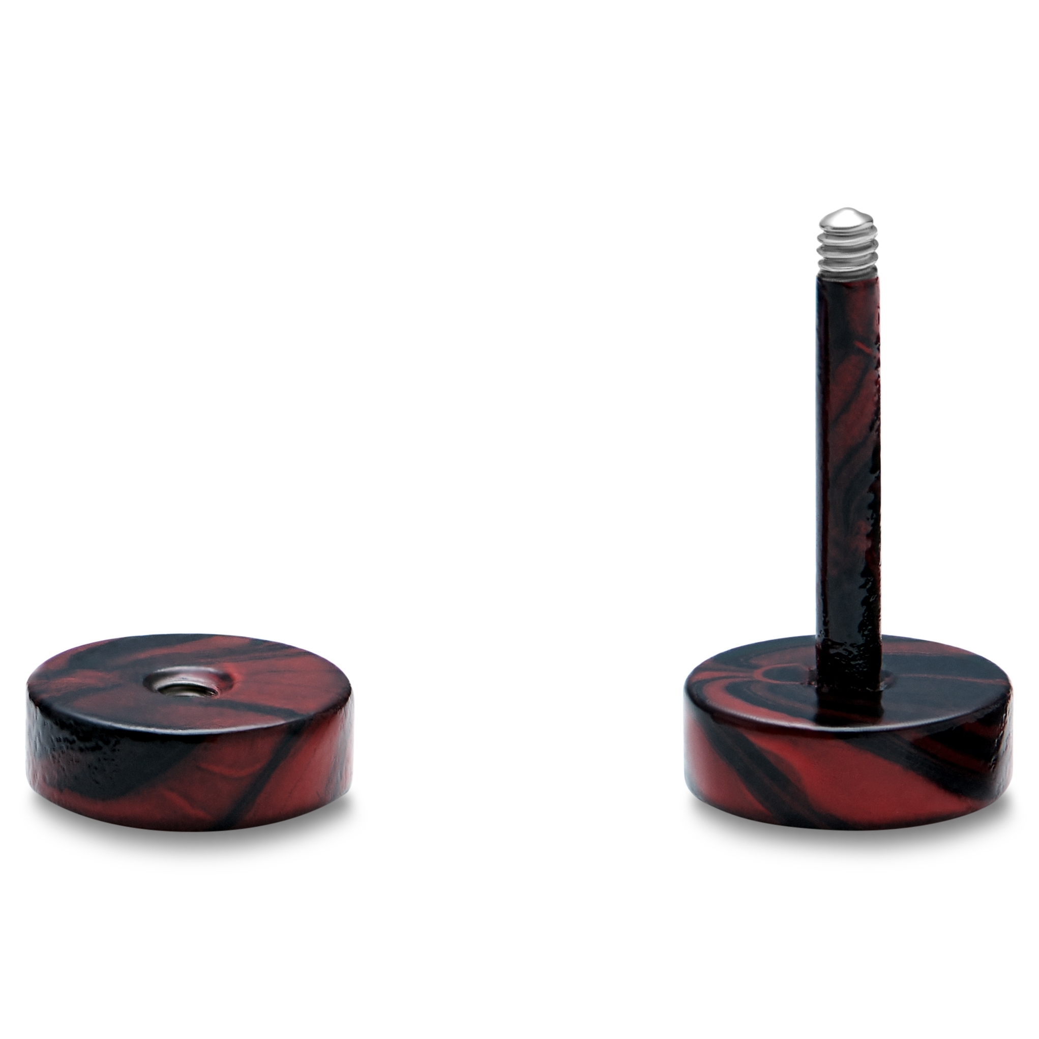 Satago | Orecchino a bottone finto plug dilatatore da 6 mm in acciaio inossidabile rosso e nero - 2