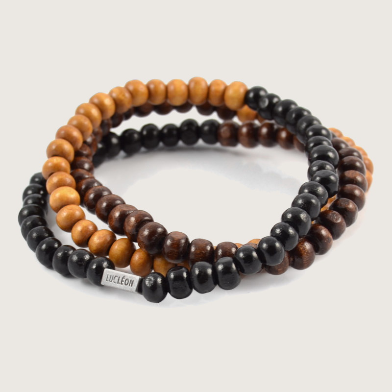 Wrap-around Black Brown Wood Bead Bracelet Set In stock! Lucleon