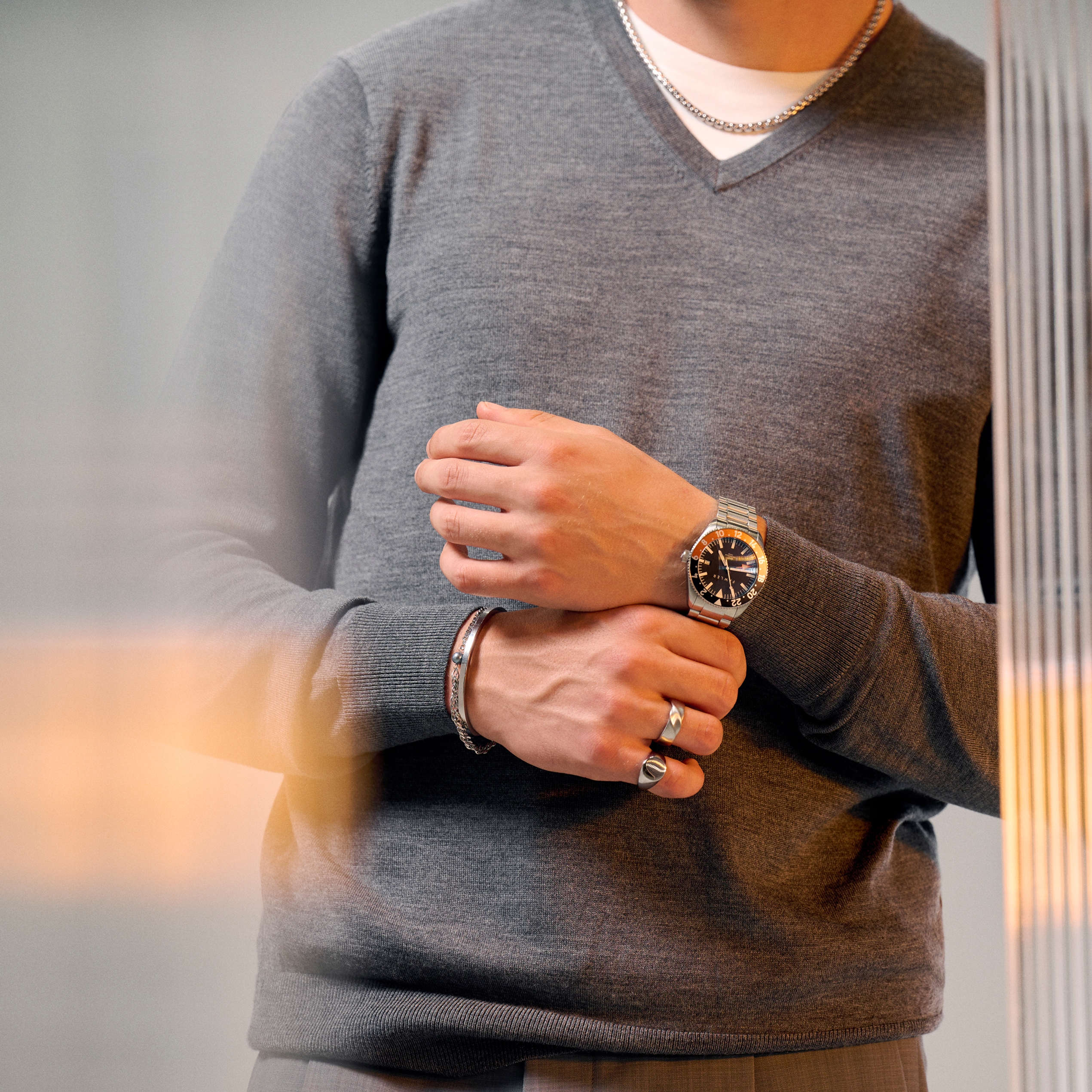 5 mm Poleret Sølvfarvet Justerbart Rustfri Stål Manchetarmbånd - 6