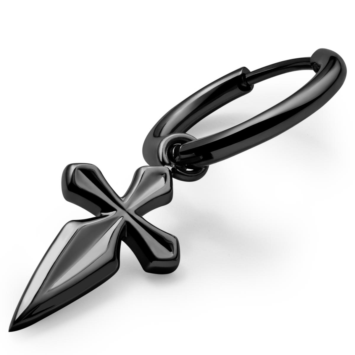 Vasilios Black Hoop Earring with James Cross Pendant In