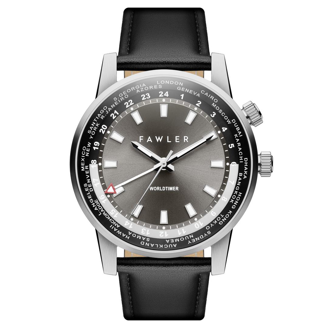 Gentium | Gray Stainless Steel World-time GMT Watch | In stock! | Fawler