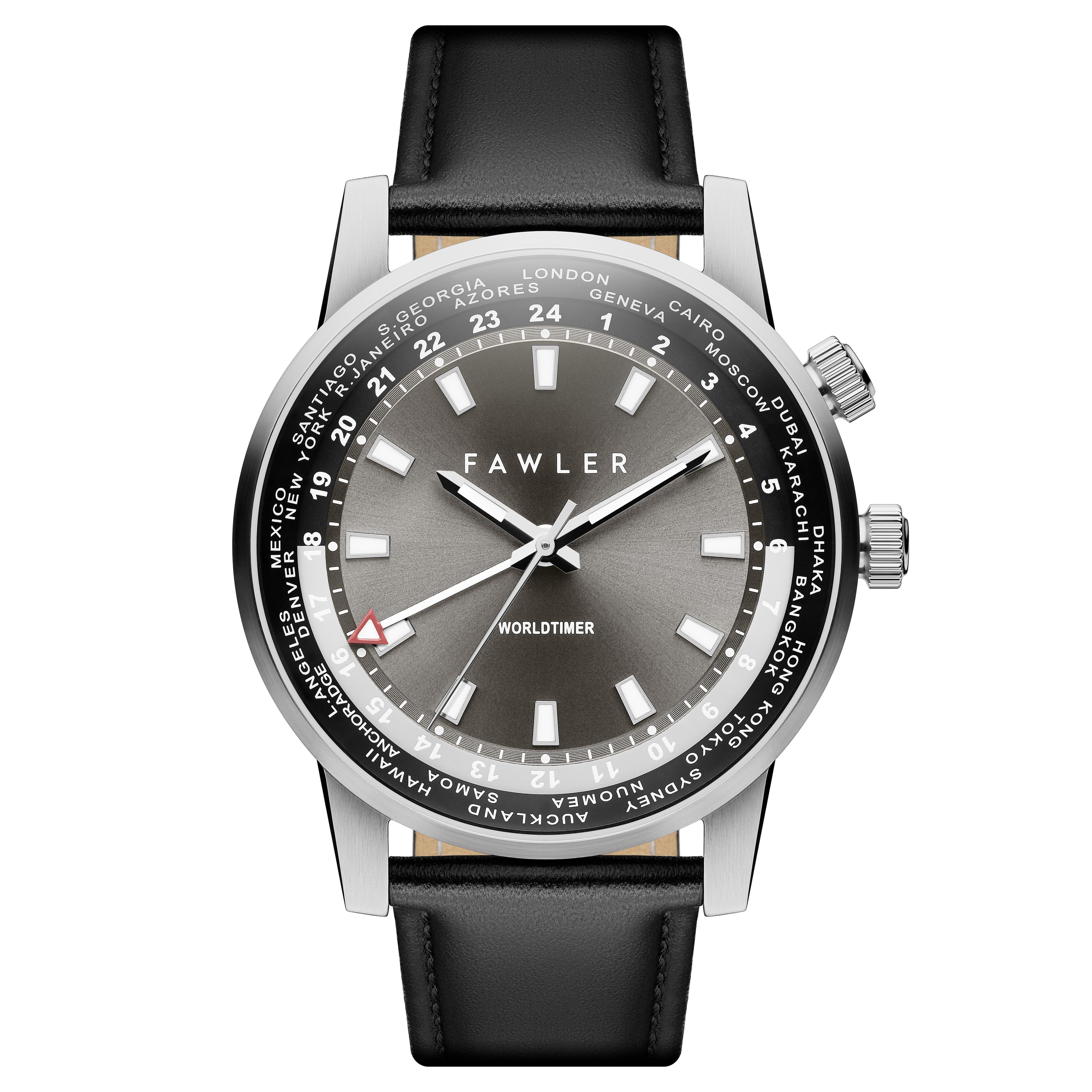 Gentium | Szary zegarek ze stali nierdzewnej z czasem światowym GMT