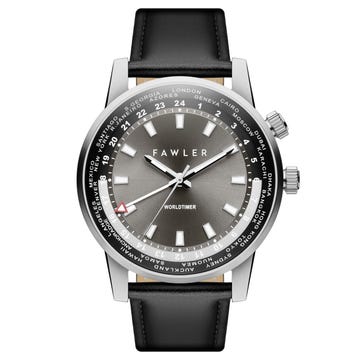 Gentium | Relógio em Aço Inoxidável Cinza com Ponteiro GMT
