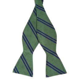 Navy Twin Stripe Green Silk Self-Tie Bow Tie