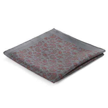 Boho | Grey & Red Paisley Pattern Silk Pocket Square