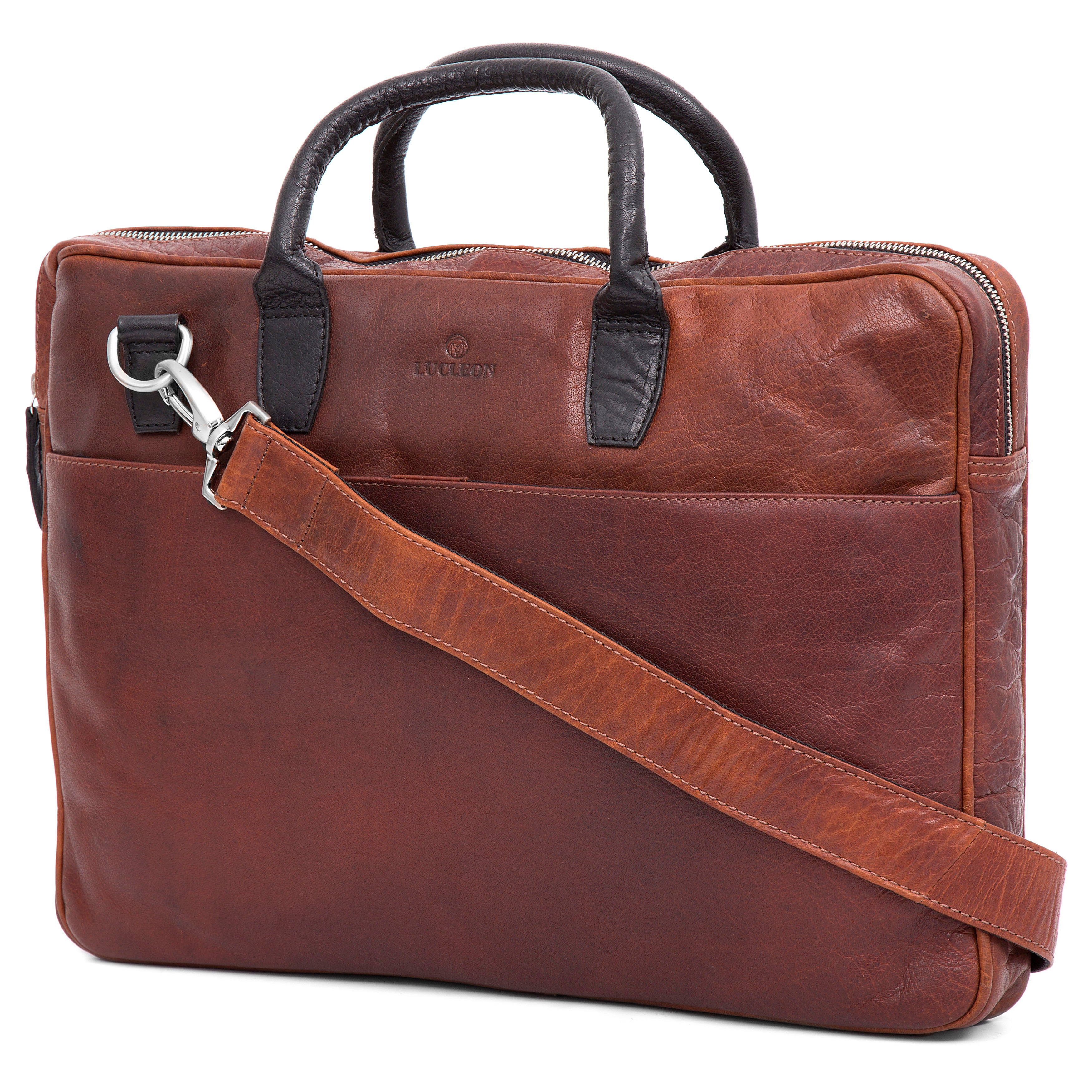 Montreal Slim 15" Executive Tan & Black Leather Bag - 4