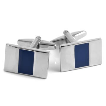 Rectangle Silver-Tone & Royal Blue Stylish Middle Cufflinks