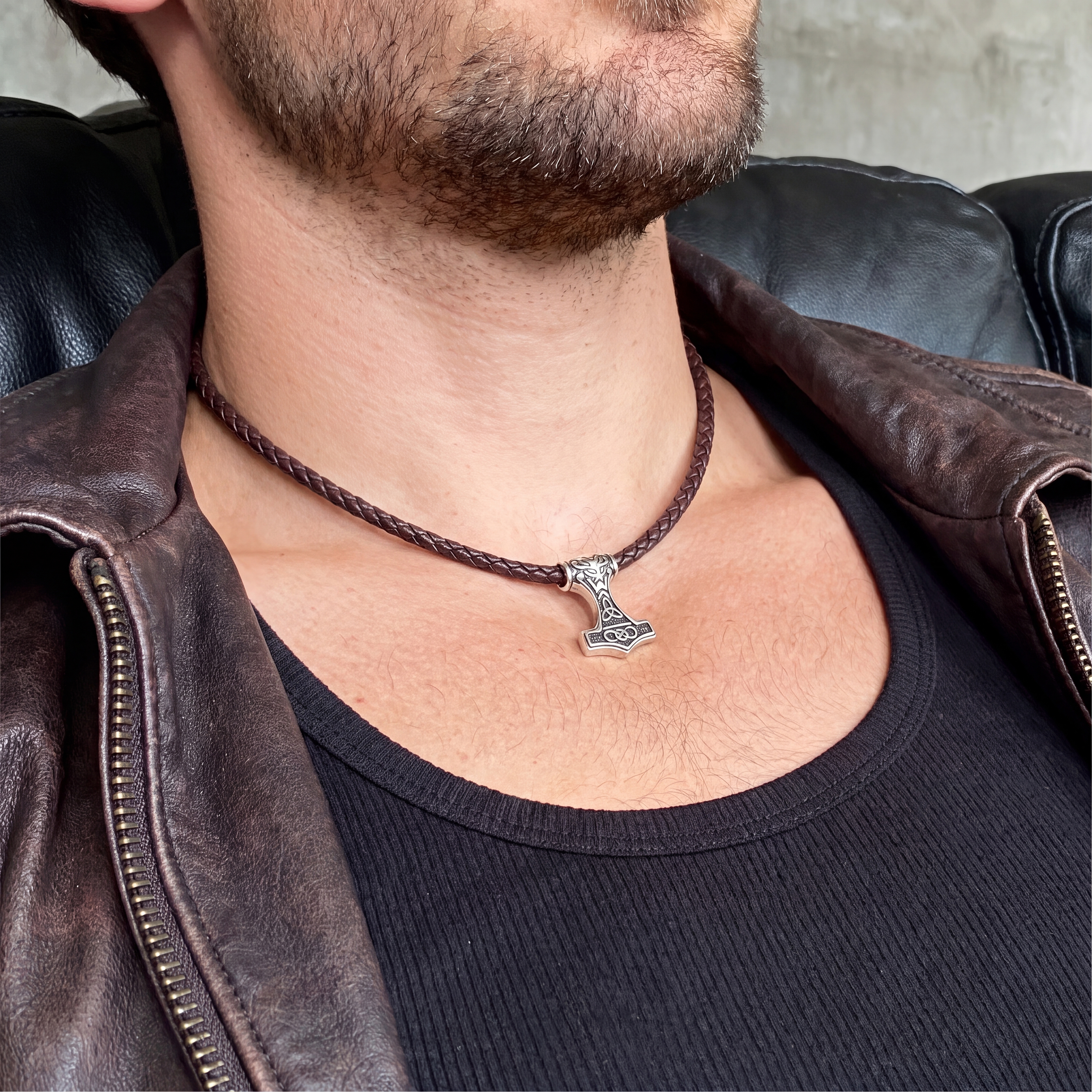 Doppelseitige Keltische Braune Leder Halskette - 3