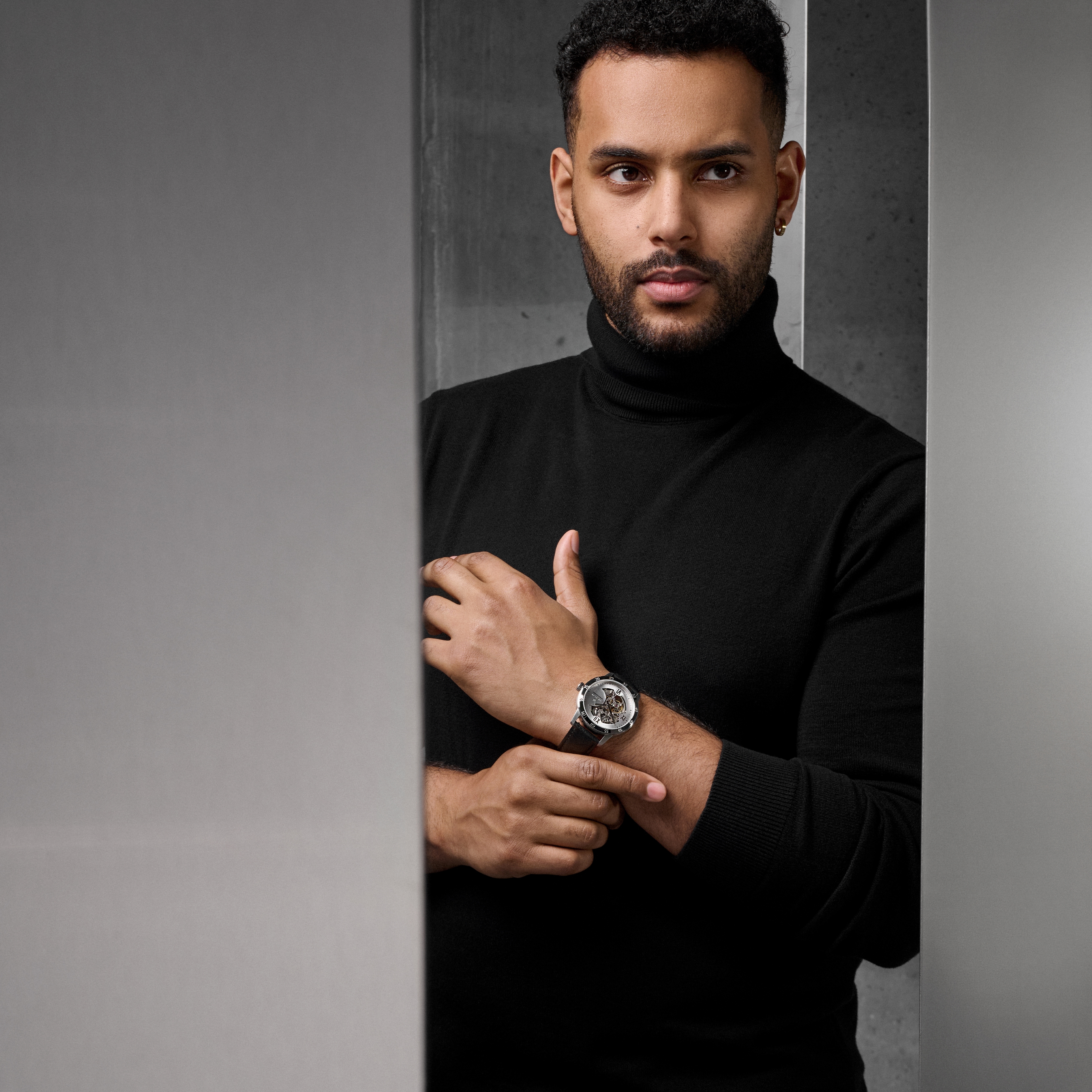 Dante II |  Montre squelette en acier inoxydable noir et argenté avec bracelet en cuir - 5