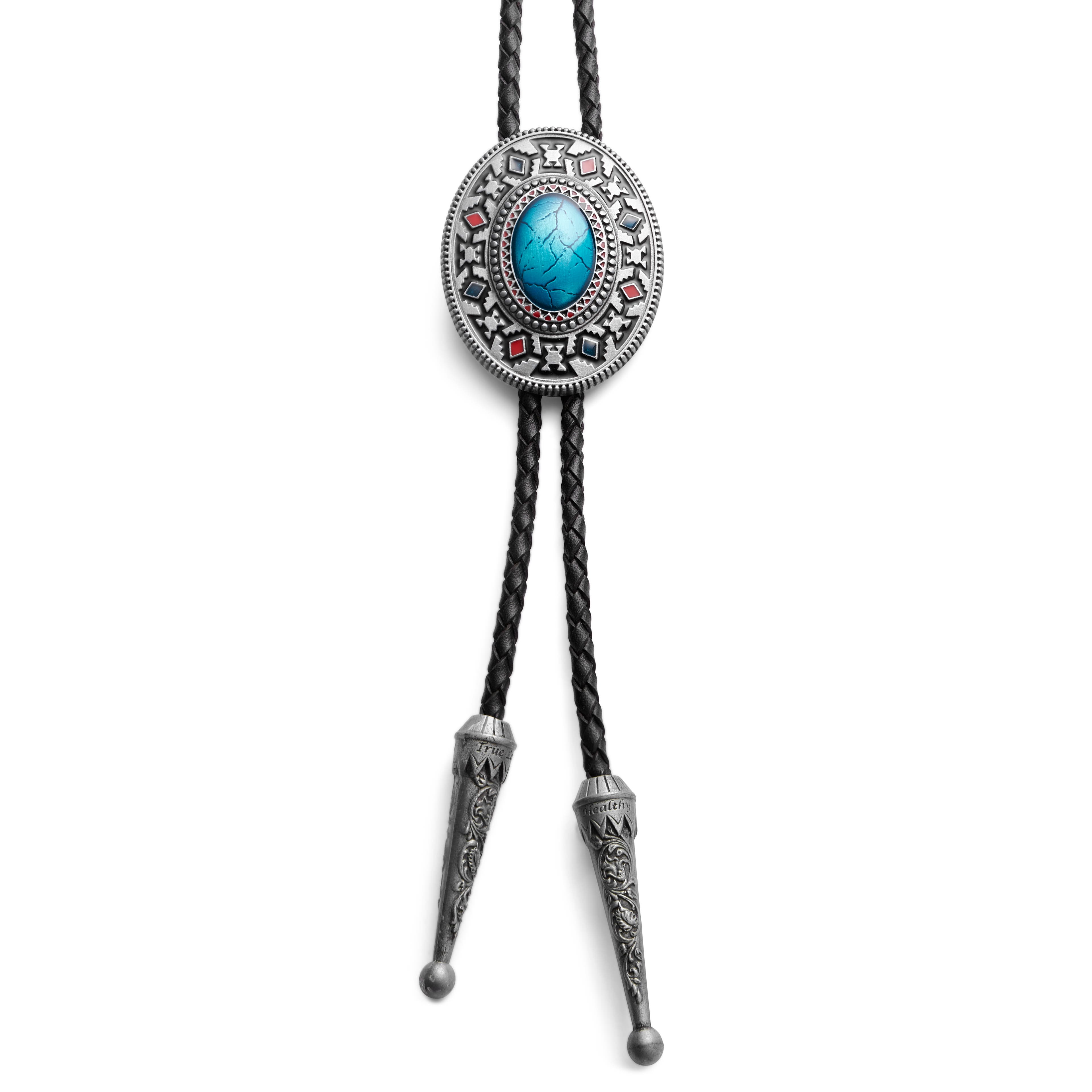 Turquoise Stone Adjustable Braided Leather Bolo Tie