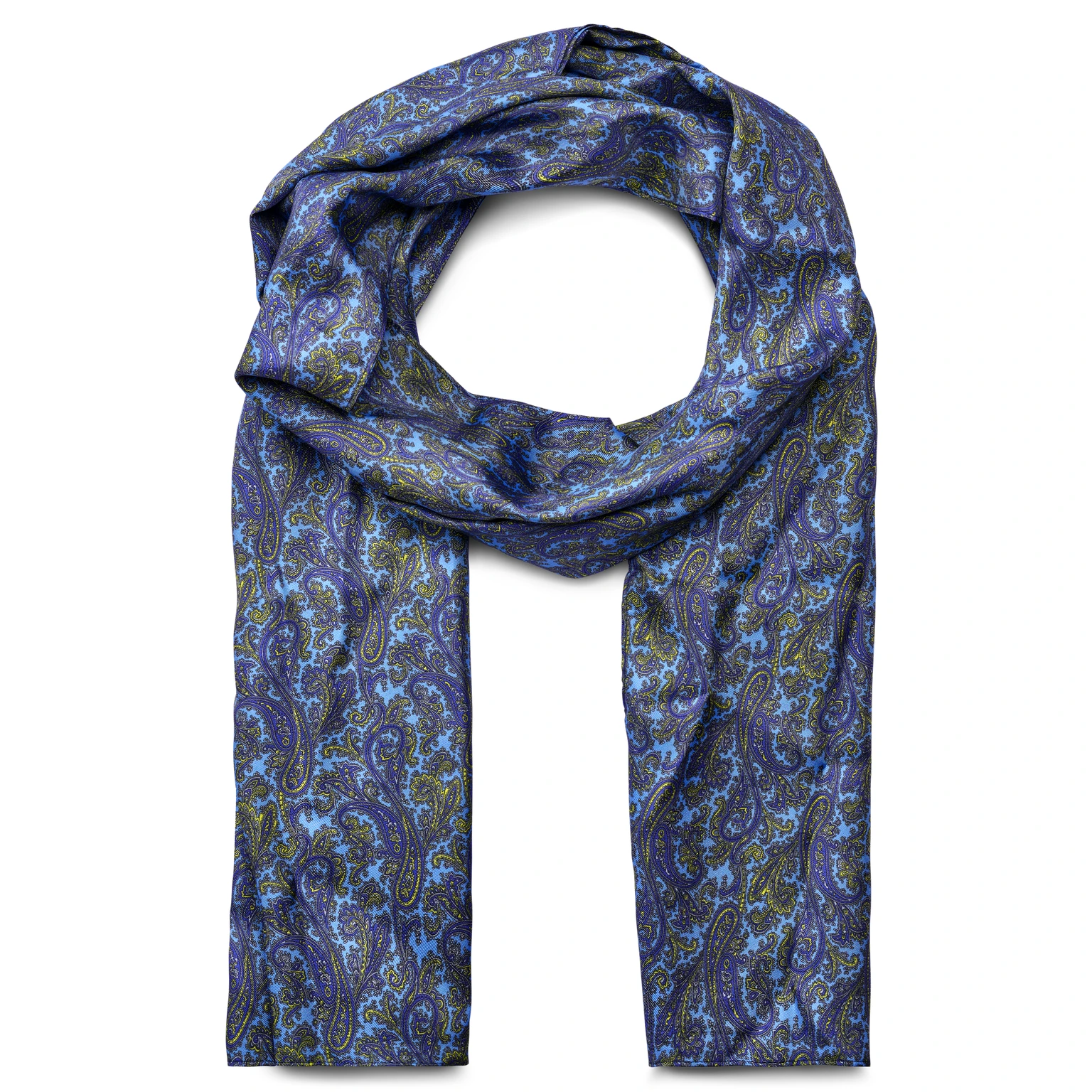 Hellblau & goldener Schal aus Seide mit Paisleymuster Hellblau & goldener Schal aus Seide mit Paisleymuster