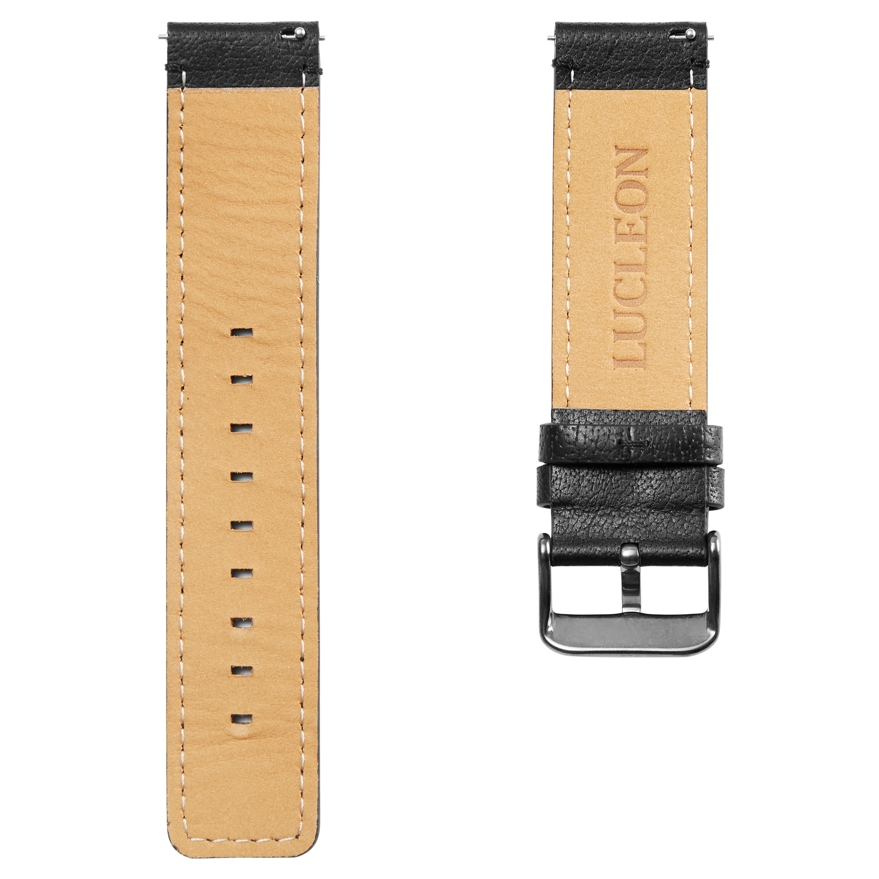 Black Leather Watch Strap with Gray Buckle - 3