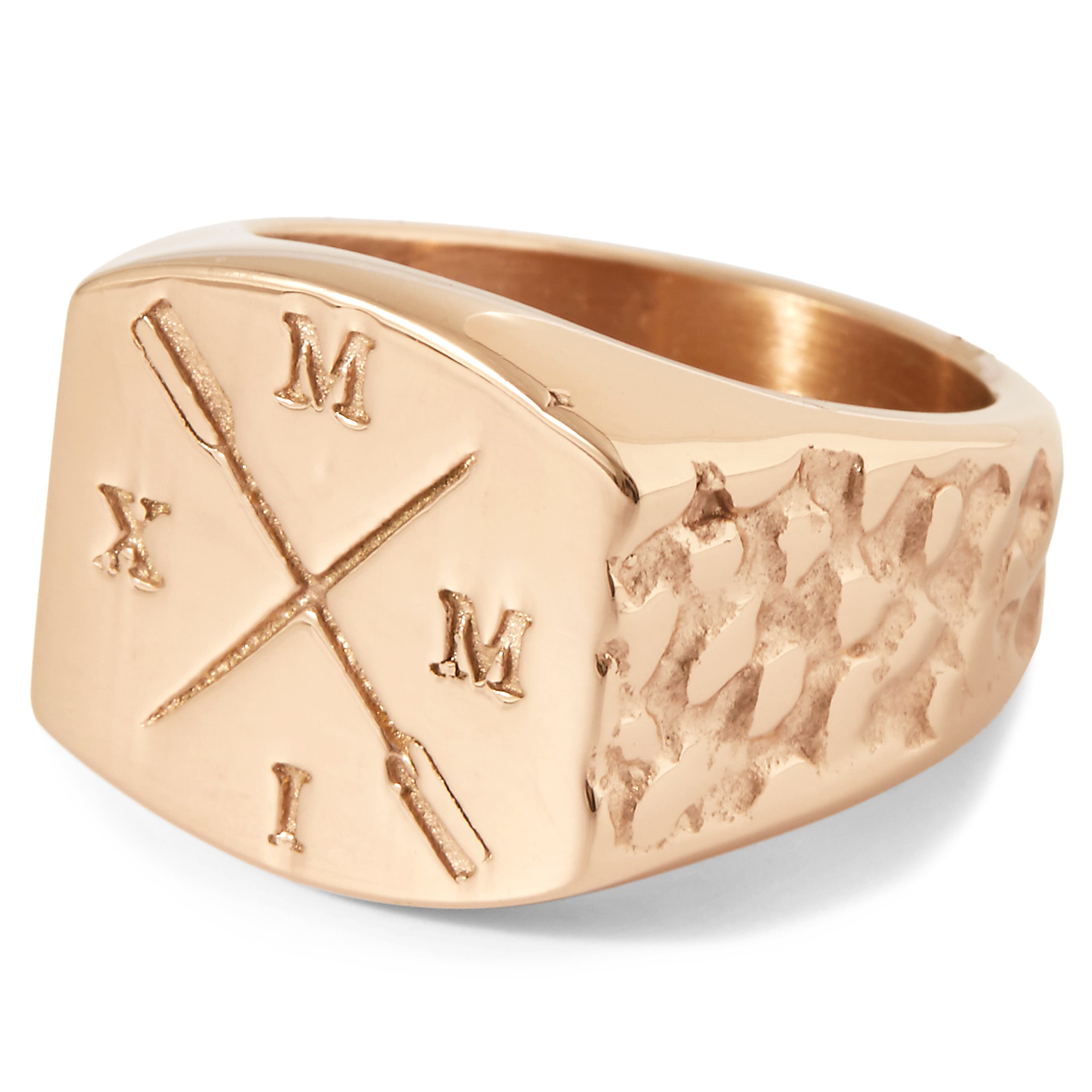Rose-Gold Tone Crossed Oars Symbol Signet Ring