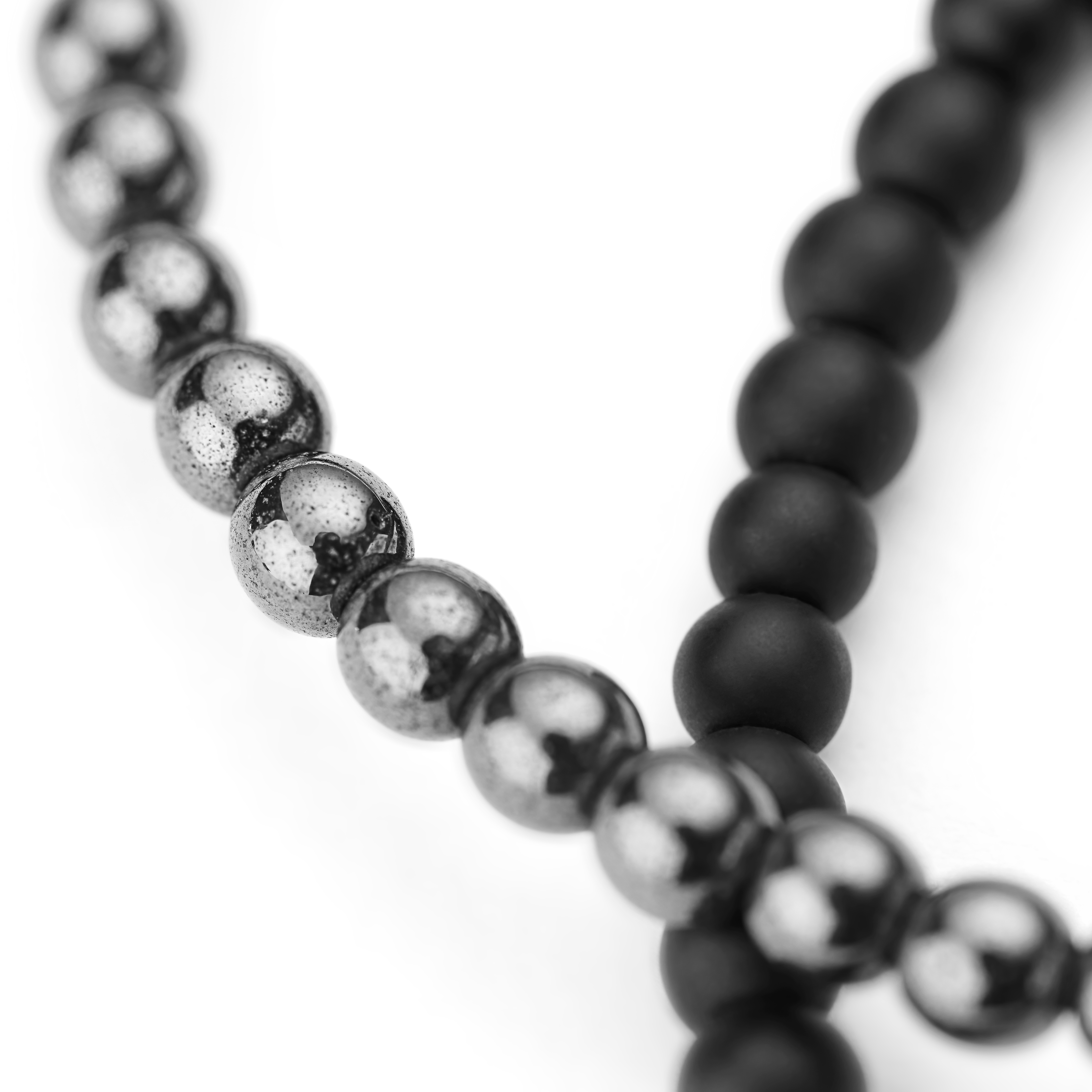 Black Onyx and Hematite Cross Bracelet Set - 3