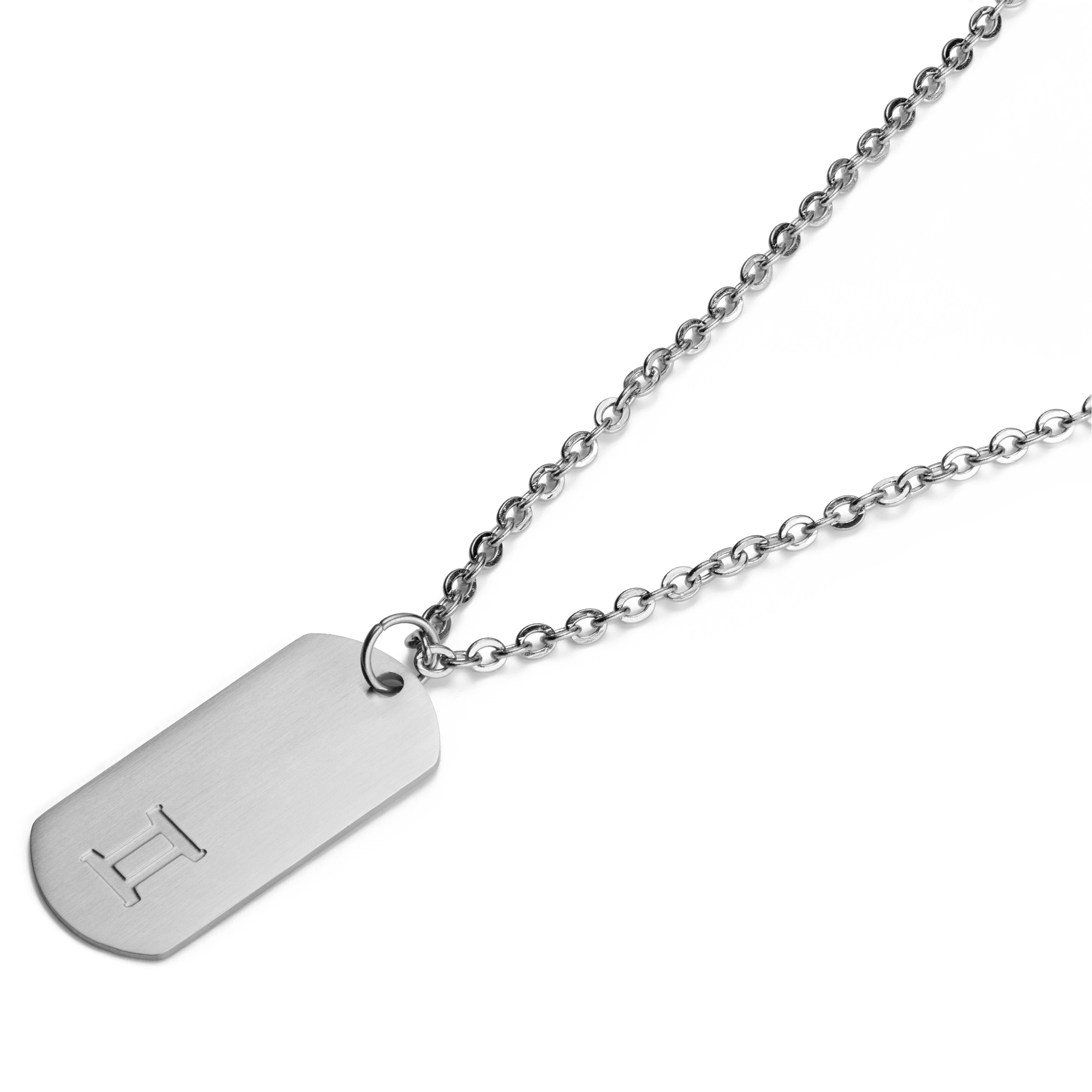 Zodiac | Silver-Tone Stainless Steel Gemini Star Sign Dog Tag Cable Chain Necklace - 5