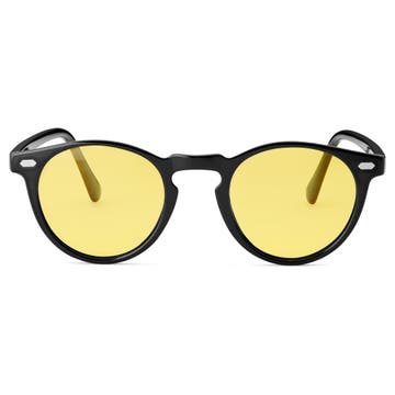 Kulaté retro polarizační sluneční brýle v černé a žluté barvě