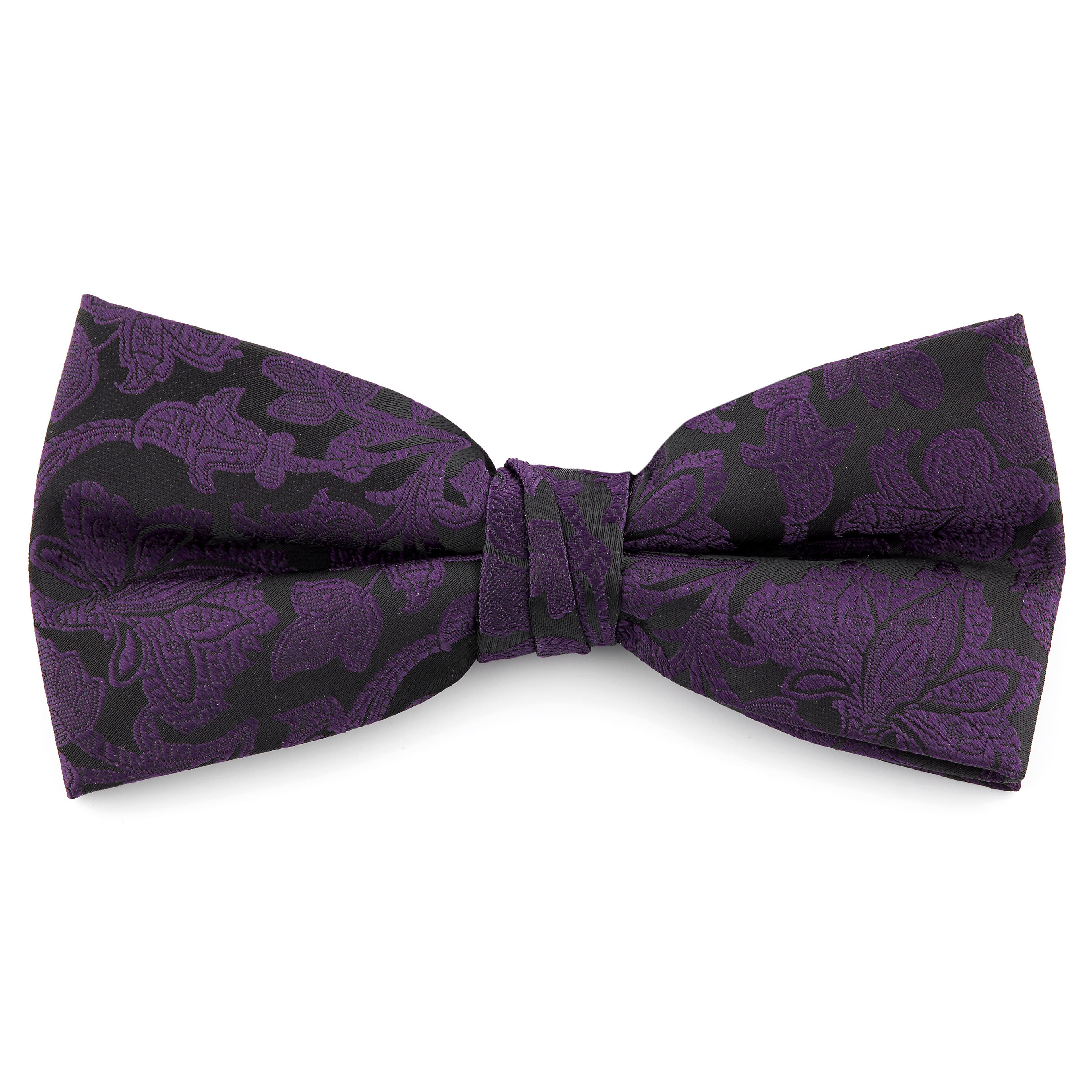 Deep Purple & Black Baroque Polyester Pre-Tied Bow Tie