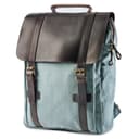 Arctisch Blauwe Canvas en Donkere Leren Rugzak in Vintage Stijl Arctisch Blauwe Canvas en Donkere Leren Rugzak in Vintage Stijl