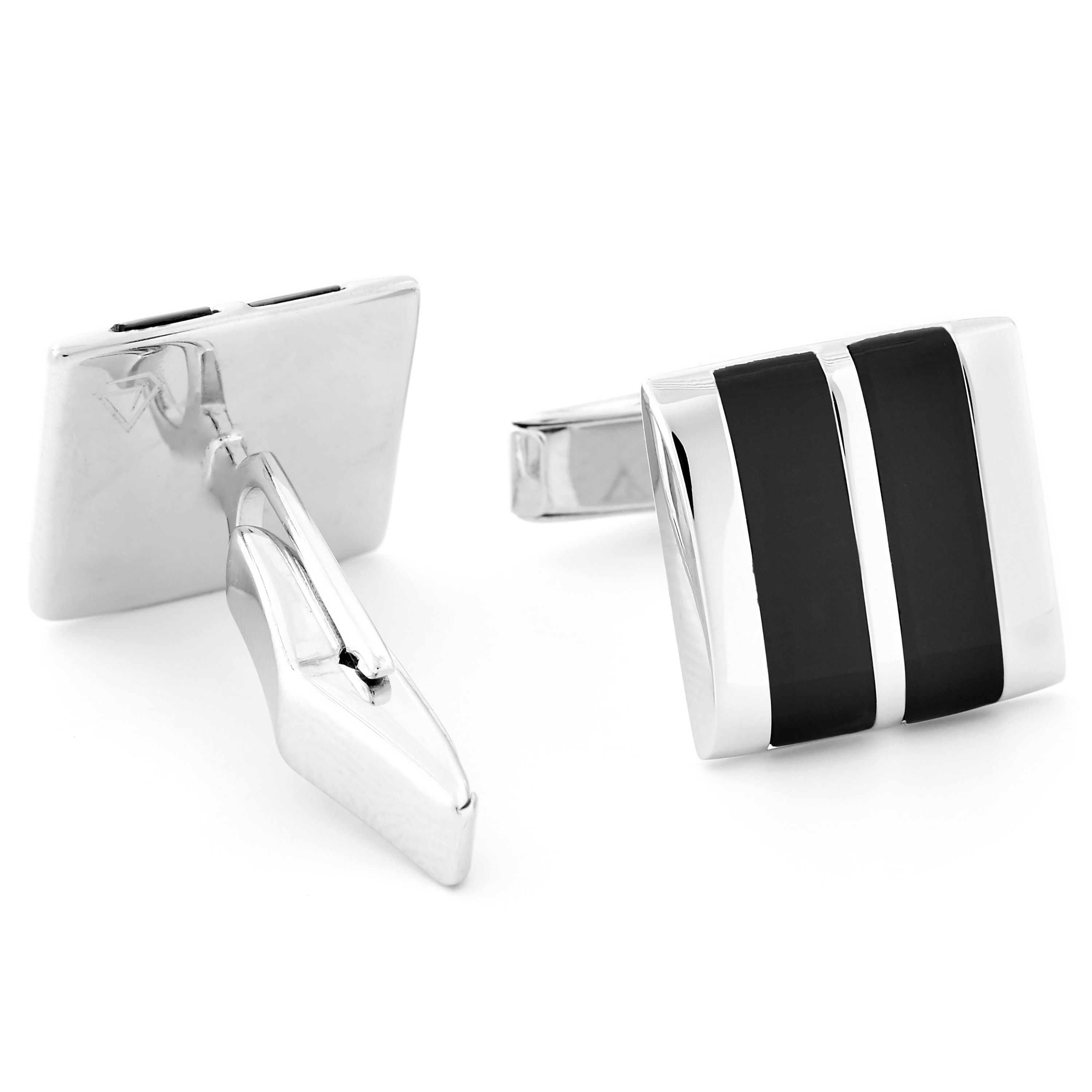 925er Silber Manschettenknöpfe Mit 2 Streifen  - 3