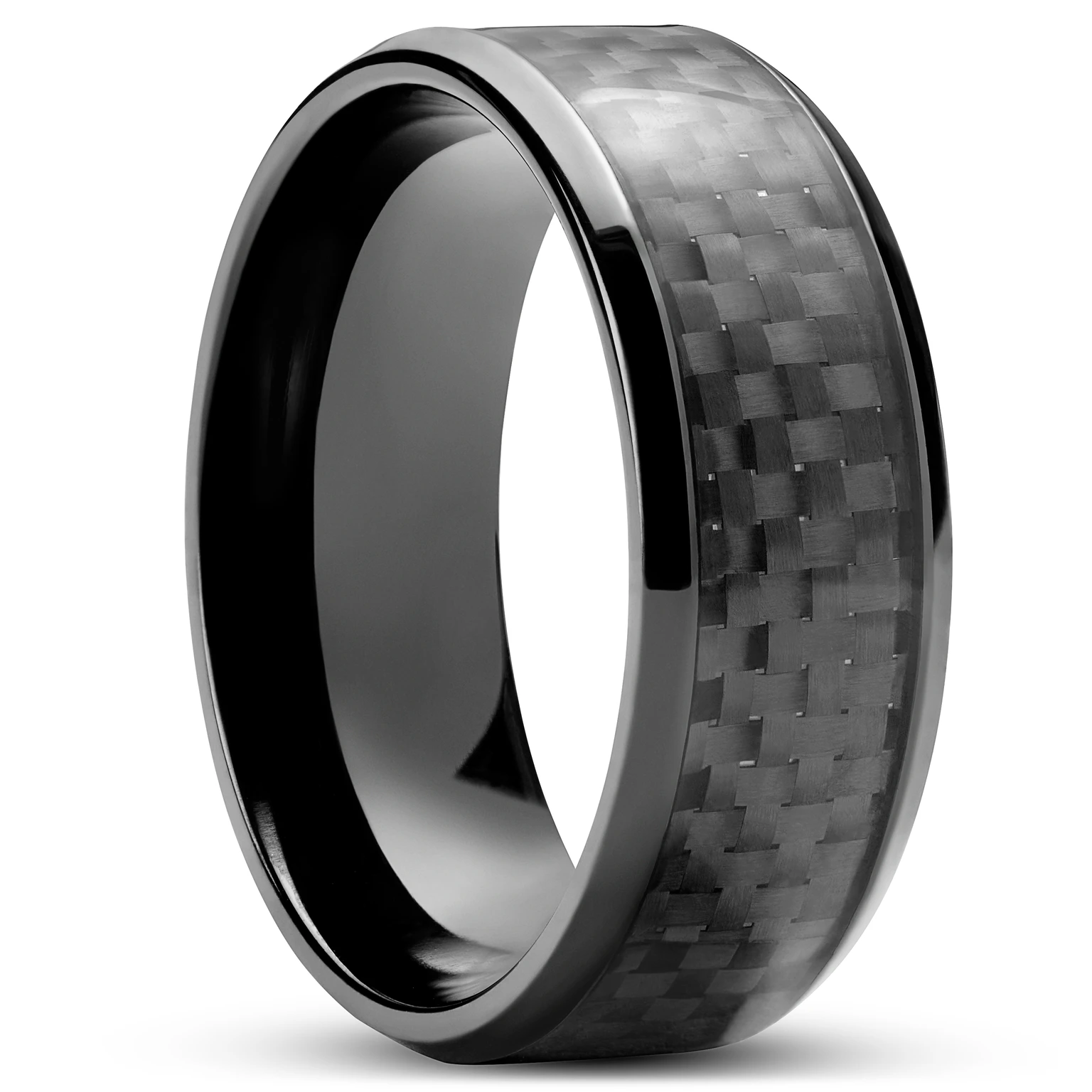 Panther | Bague en acier inoxydable noir de 8 mm avec incrustation en fibre de carbone Panther | Bague en acier inoxydable noir de 8 mm avec incrustation en fibre de carbone