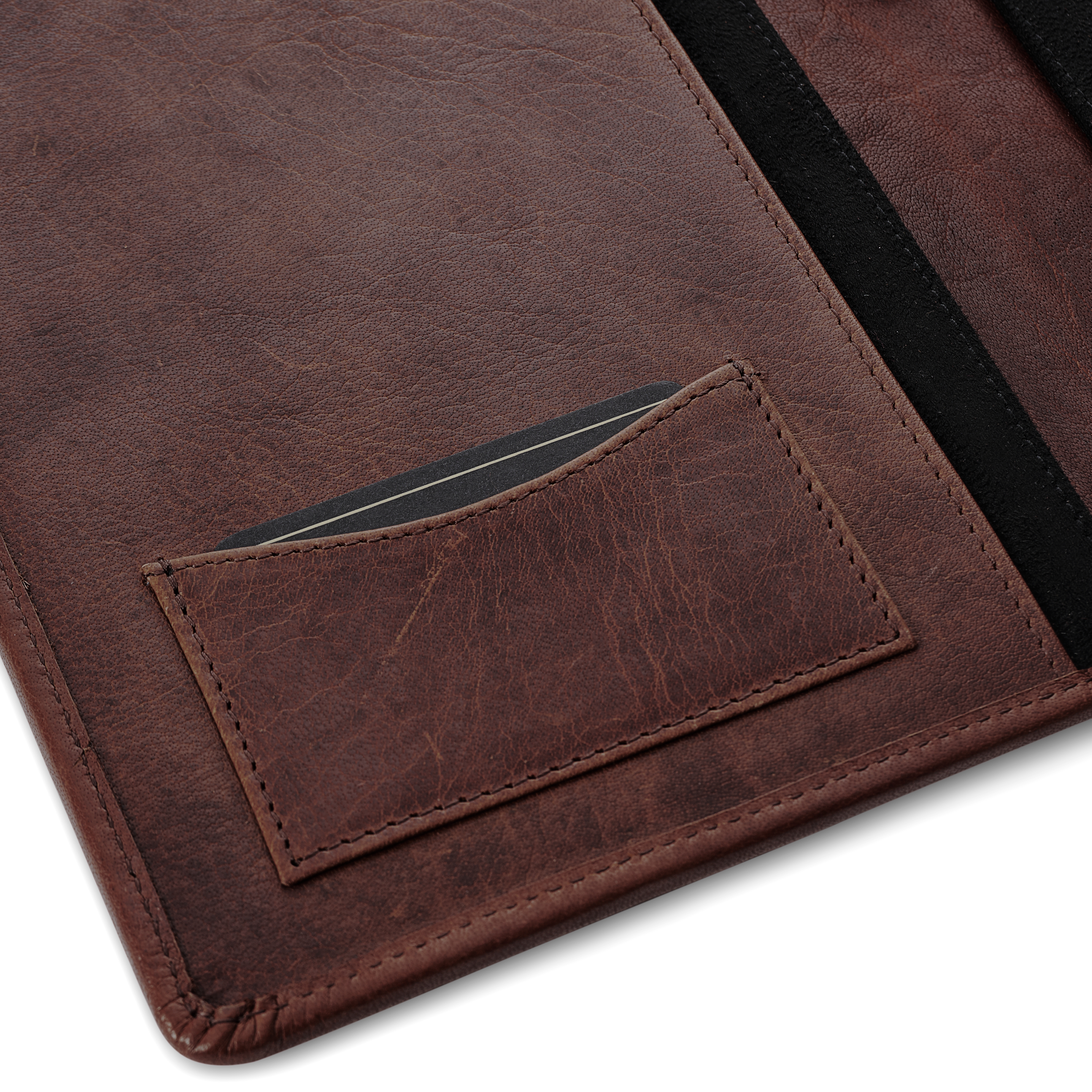 Brown Refillable Buffalo Leather Notebook & Journal Cover with Card Holder - 5