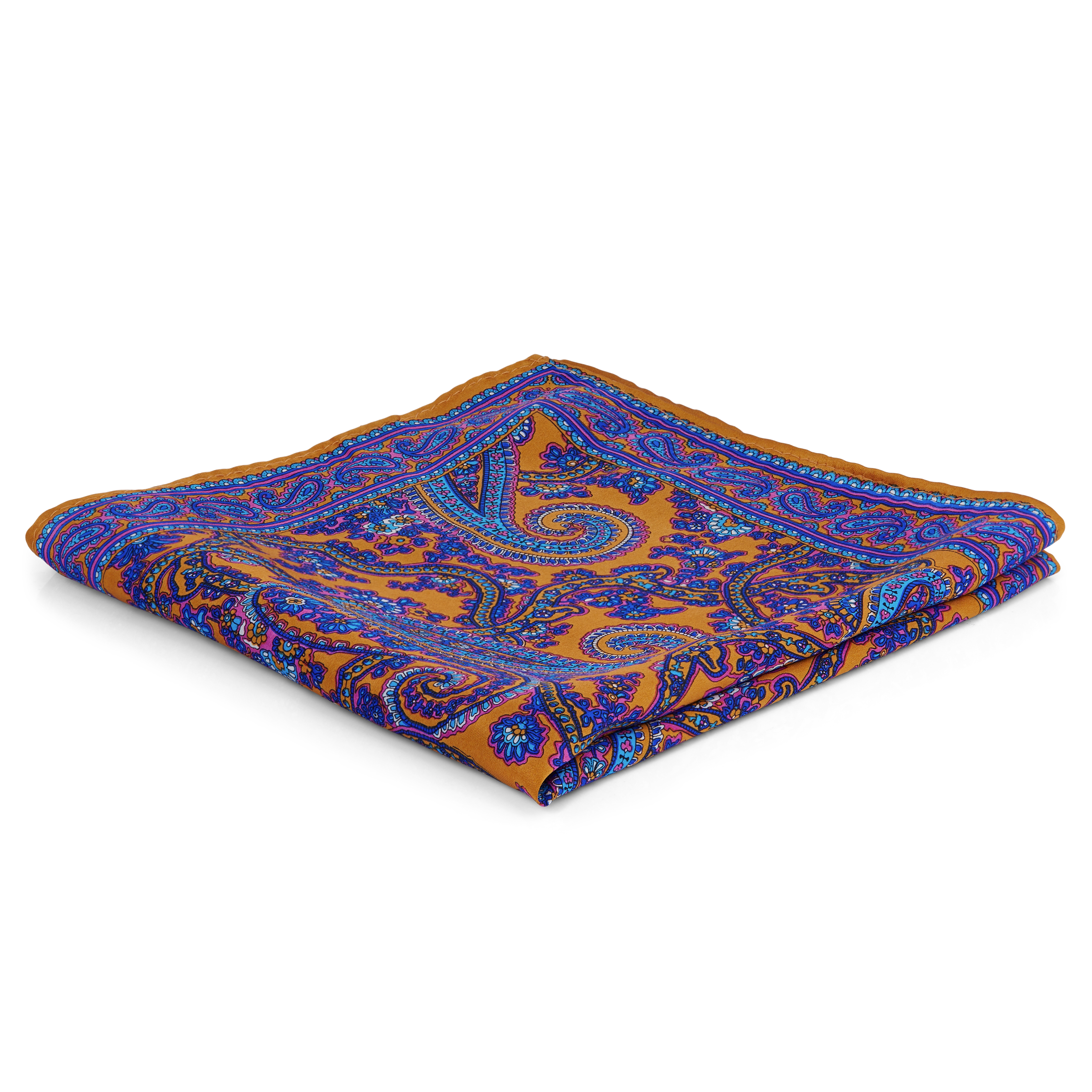 Sininen & oranssi kasmirkuvioinen taskuliina  - 1