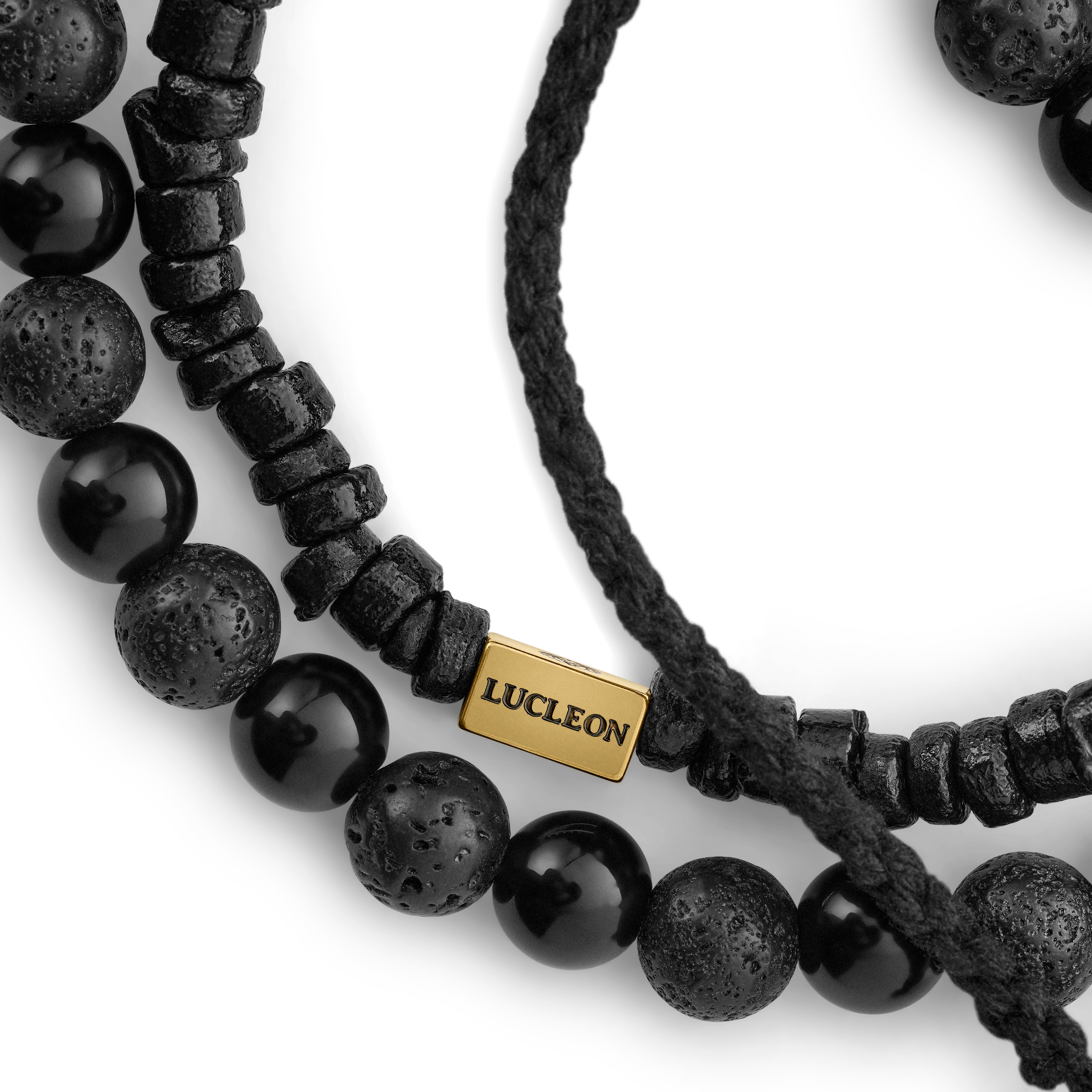 Ensemble de bracelets en pierre de lave, onyx, noix de coco et acier doré - 4