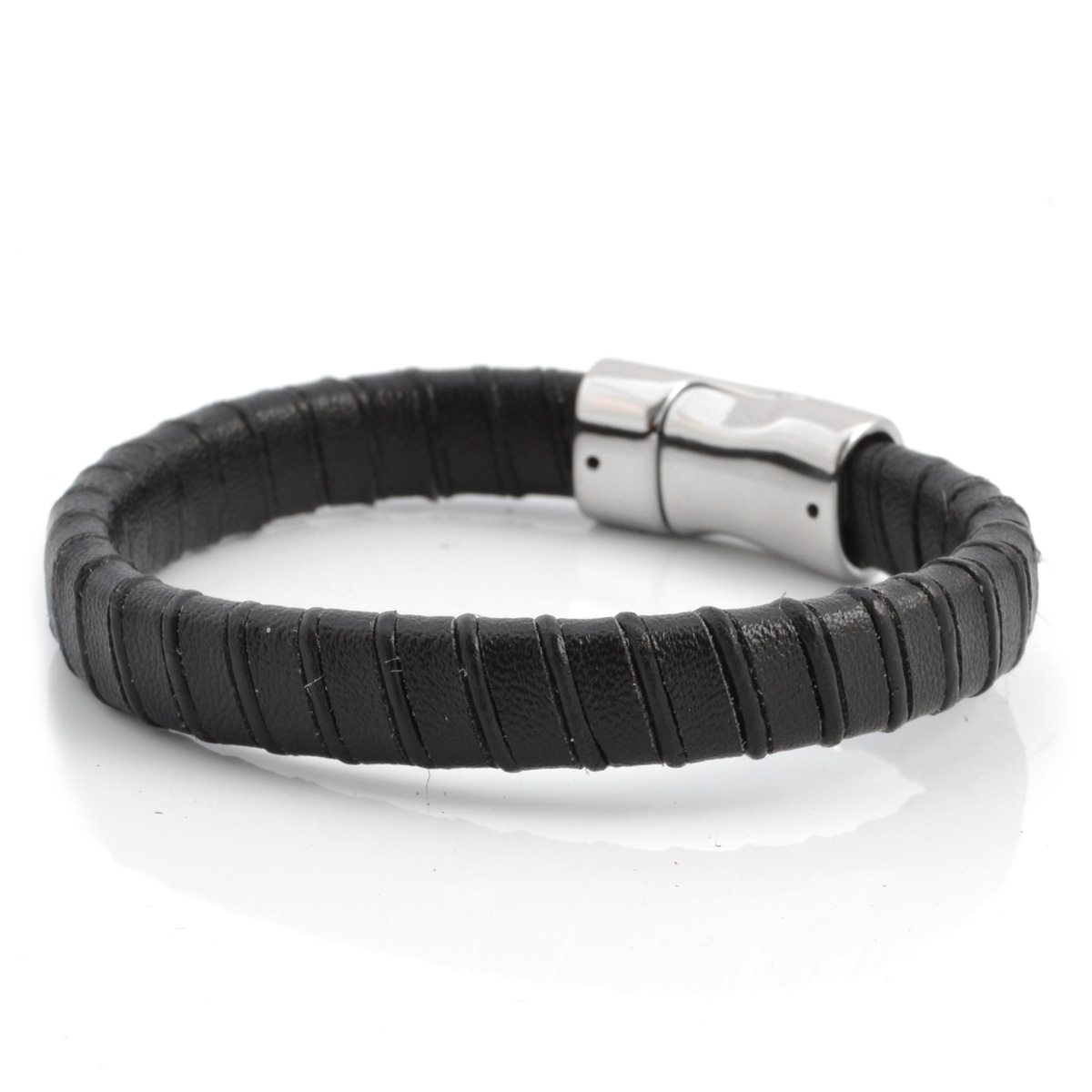 Černý pevný kožený náramek - 1