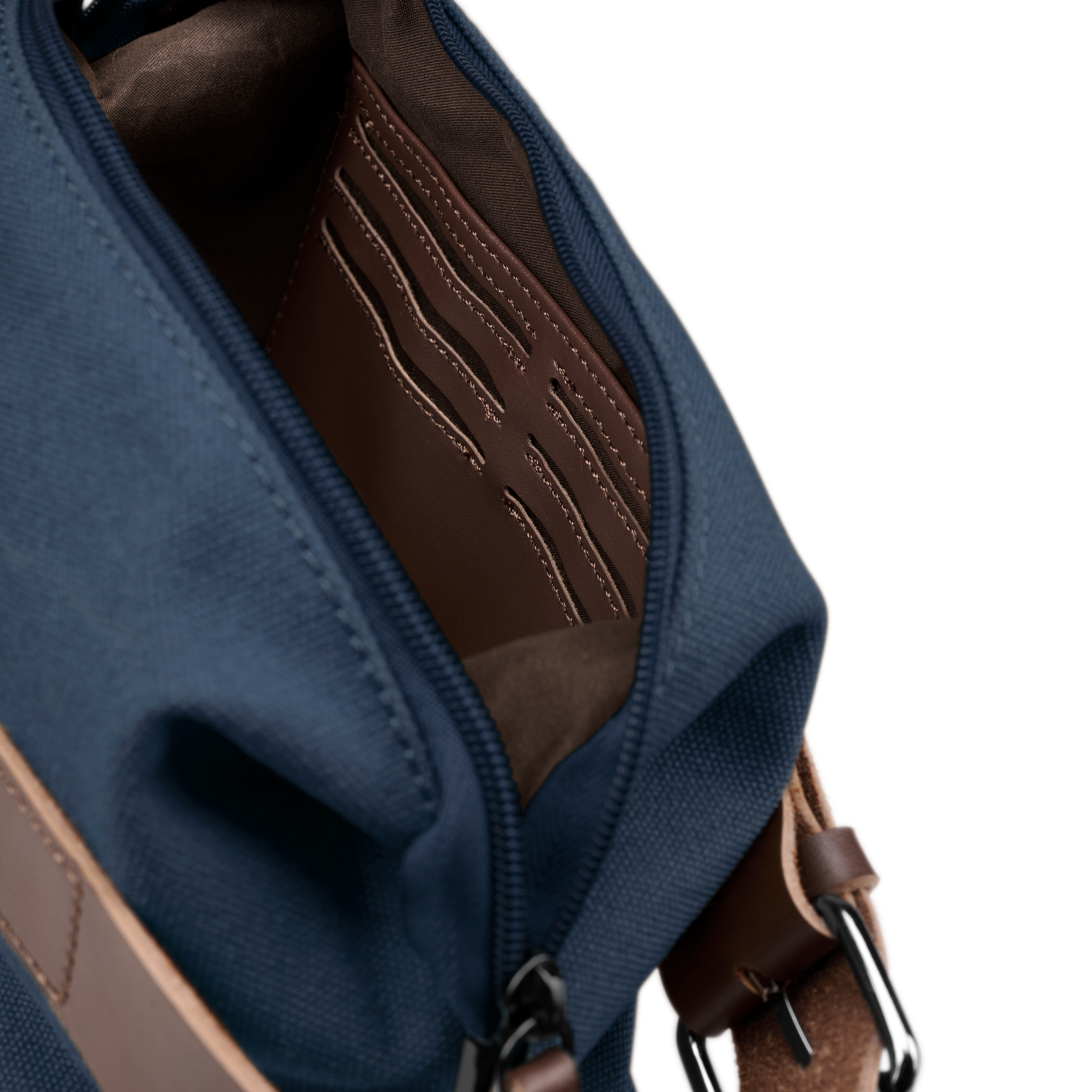 Neceser de lona azul denim y cuero marrón - 4