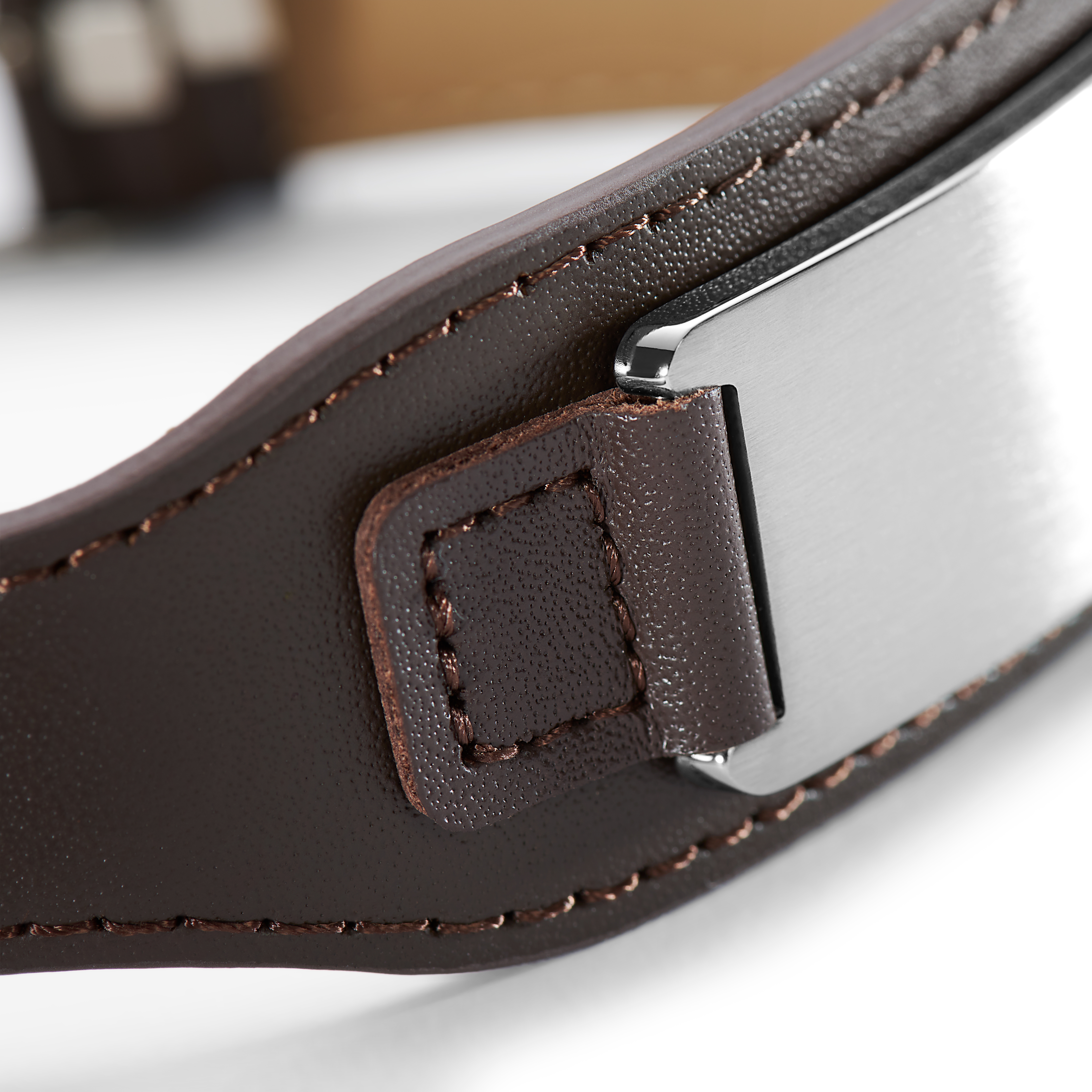 Brunt Manchetarmbånd i Læder m. Stålplade - 5