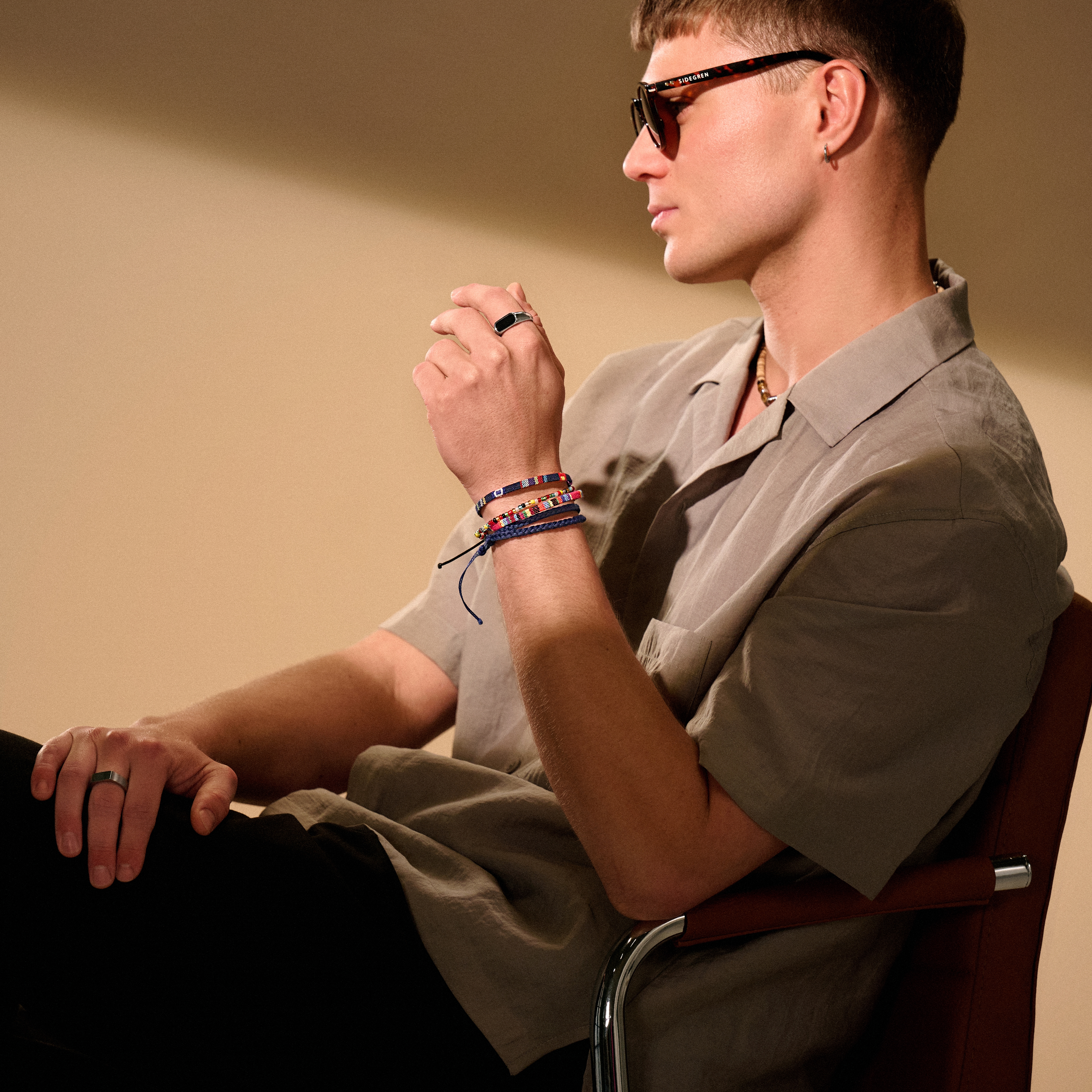 Flerfarvet Marineblåt Tekstil Surfer Armbånd - 5