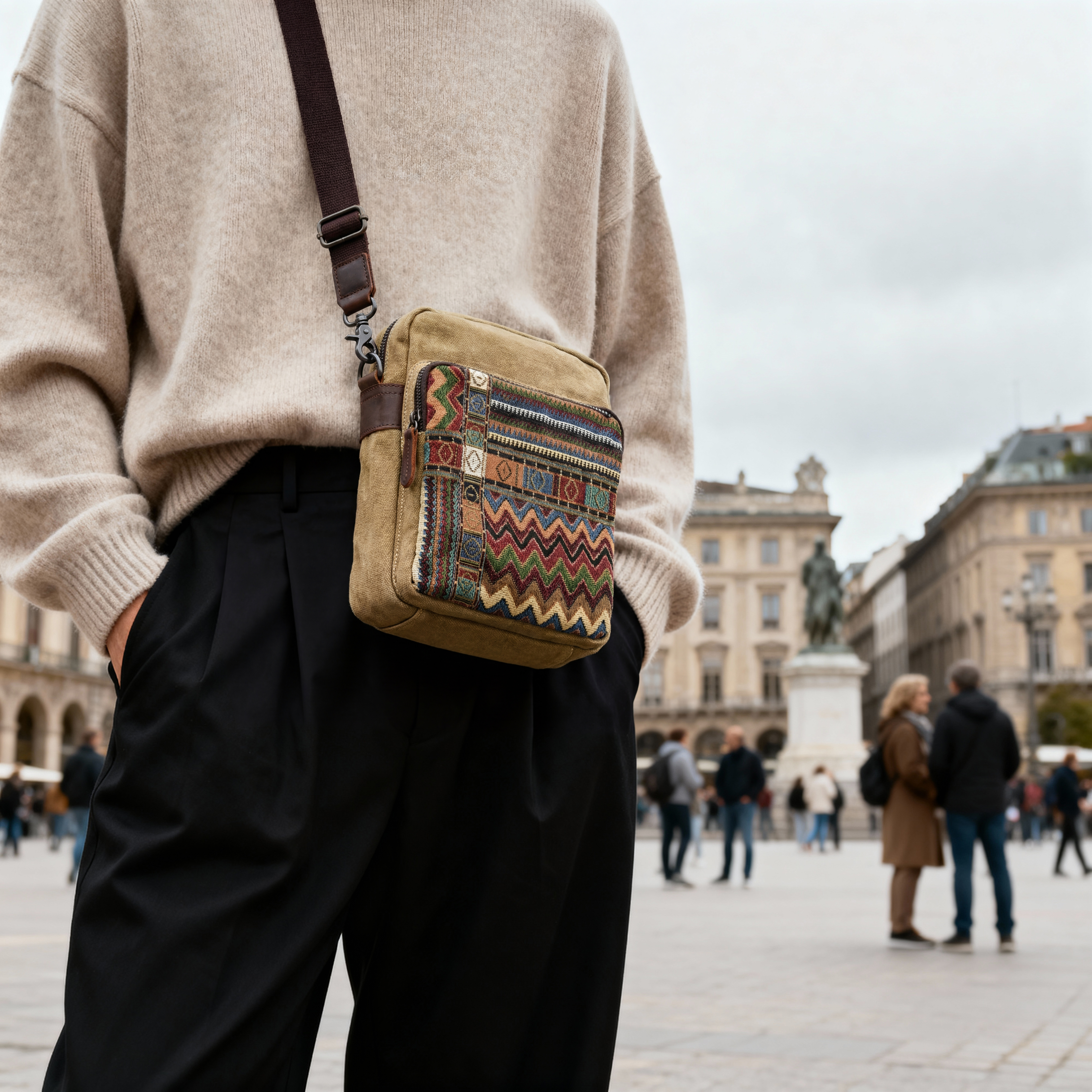 Retro Tan Bohemian Canvas Umhängetasche - 2