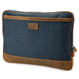 Tarpa | Blue Canvas & Tan Leather Laptop Sleeve