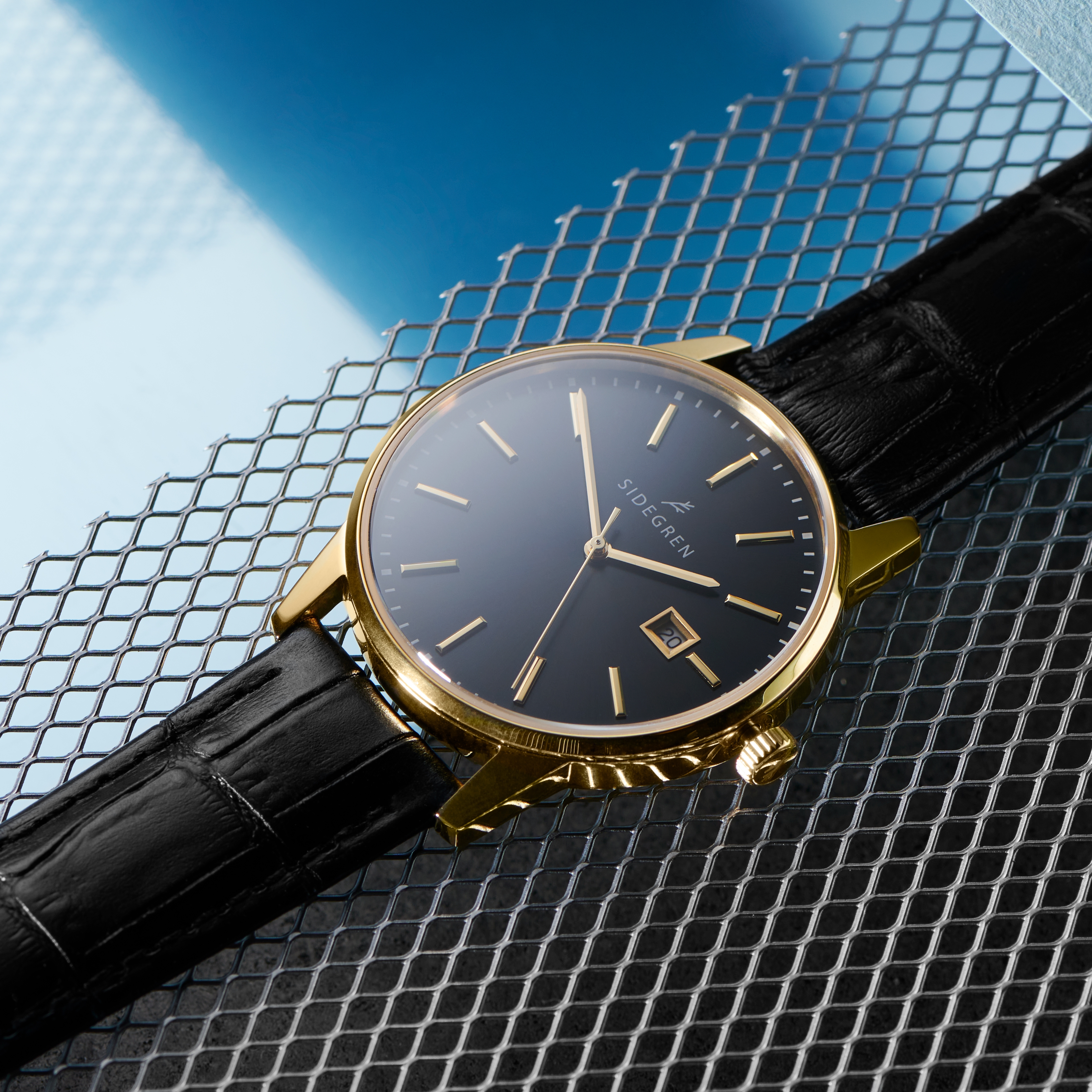Patriarch | Gold-Tone Dress Watch With Black Dial & Black Leather Strap - 7