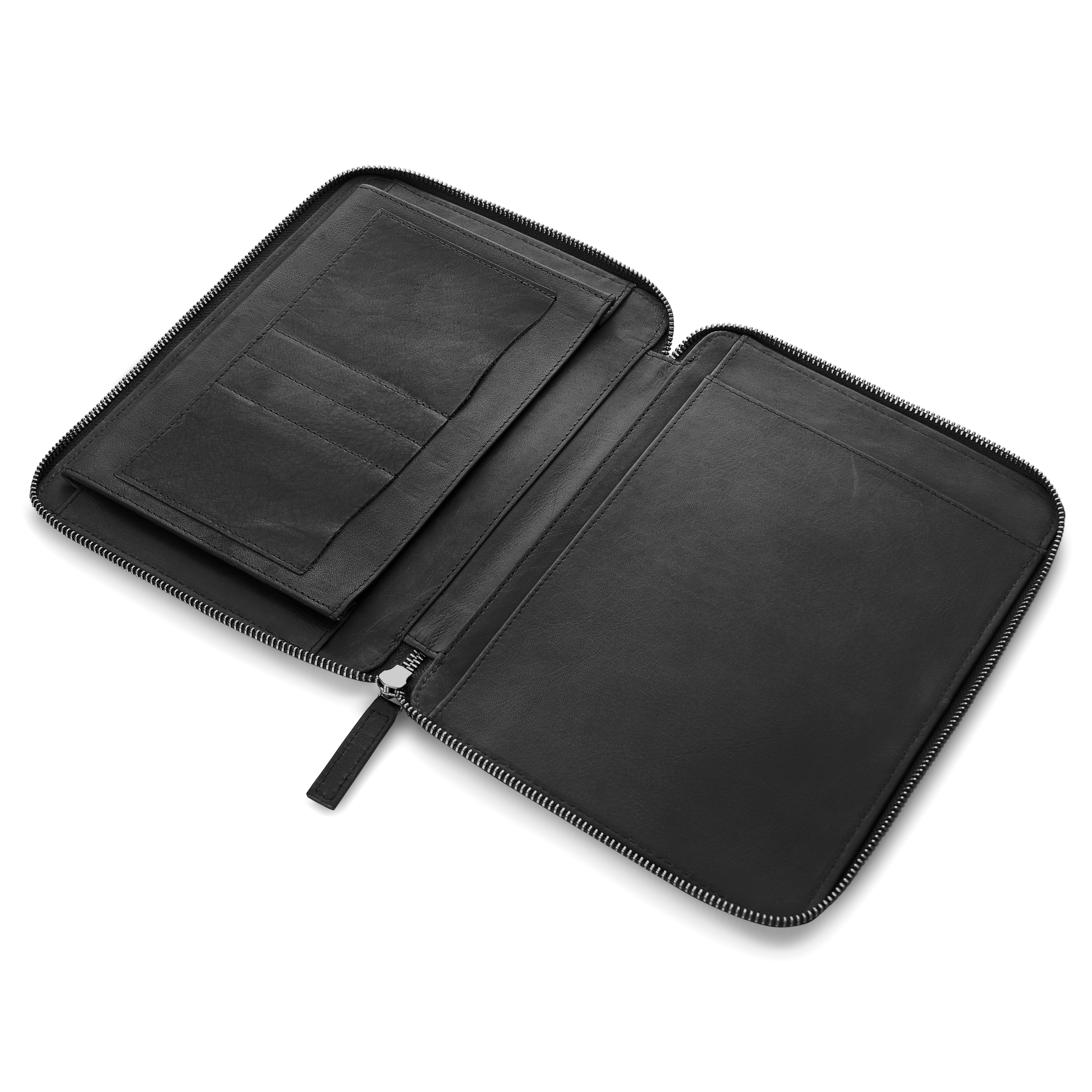 Black Zippered Refillable Buffalo Leather Notebook & Journal Cover - 4