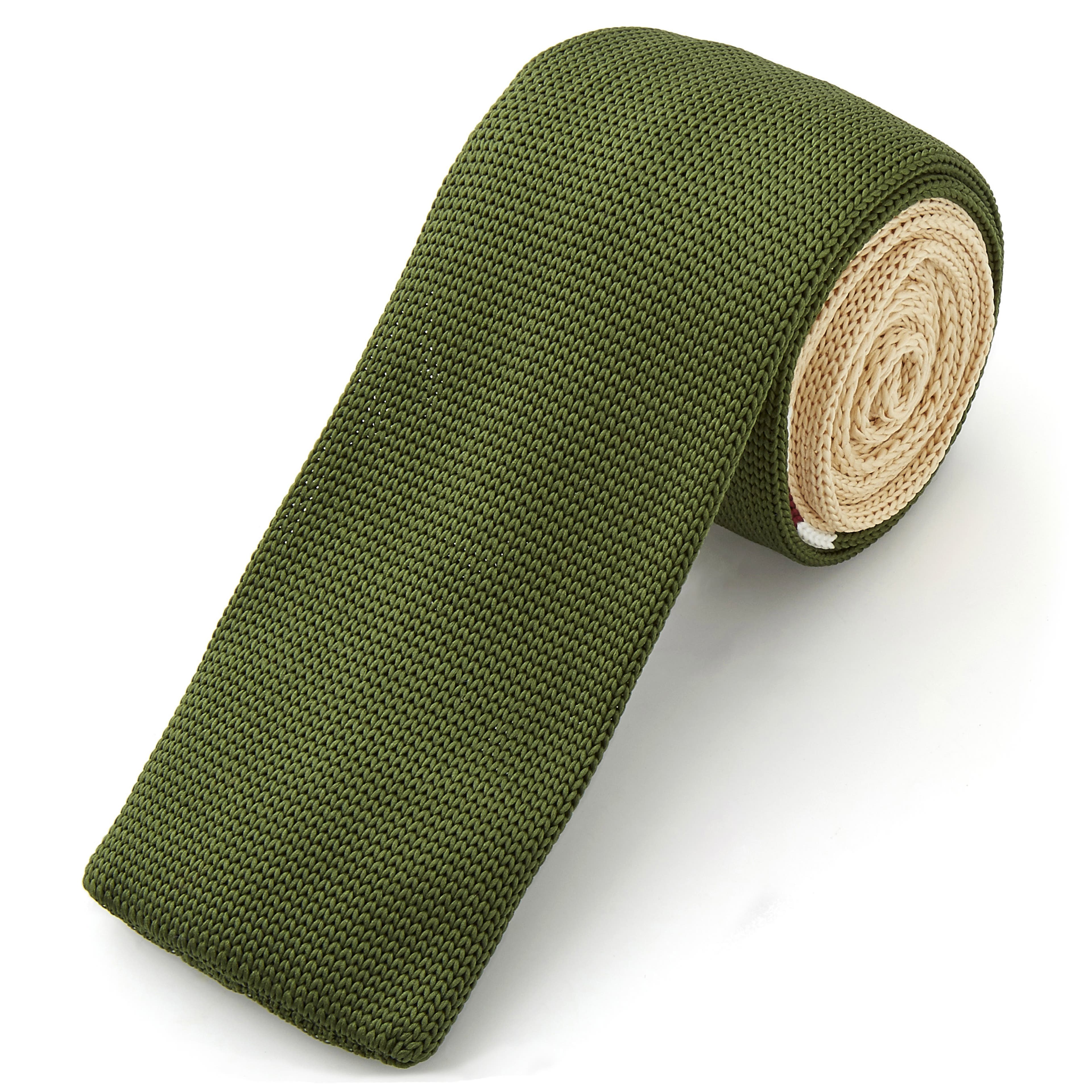 Cream, Green & Red Polyester Knit Tie
