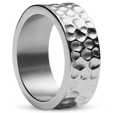 Orphic | Szálcsiszolt ezüst tónusú rozsdamentes acélgyűrű, kalapált felülettel - 9 mm