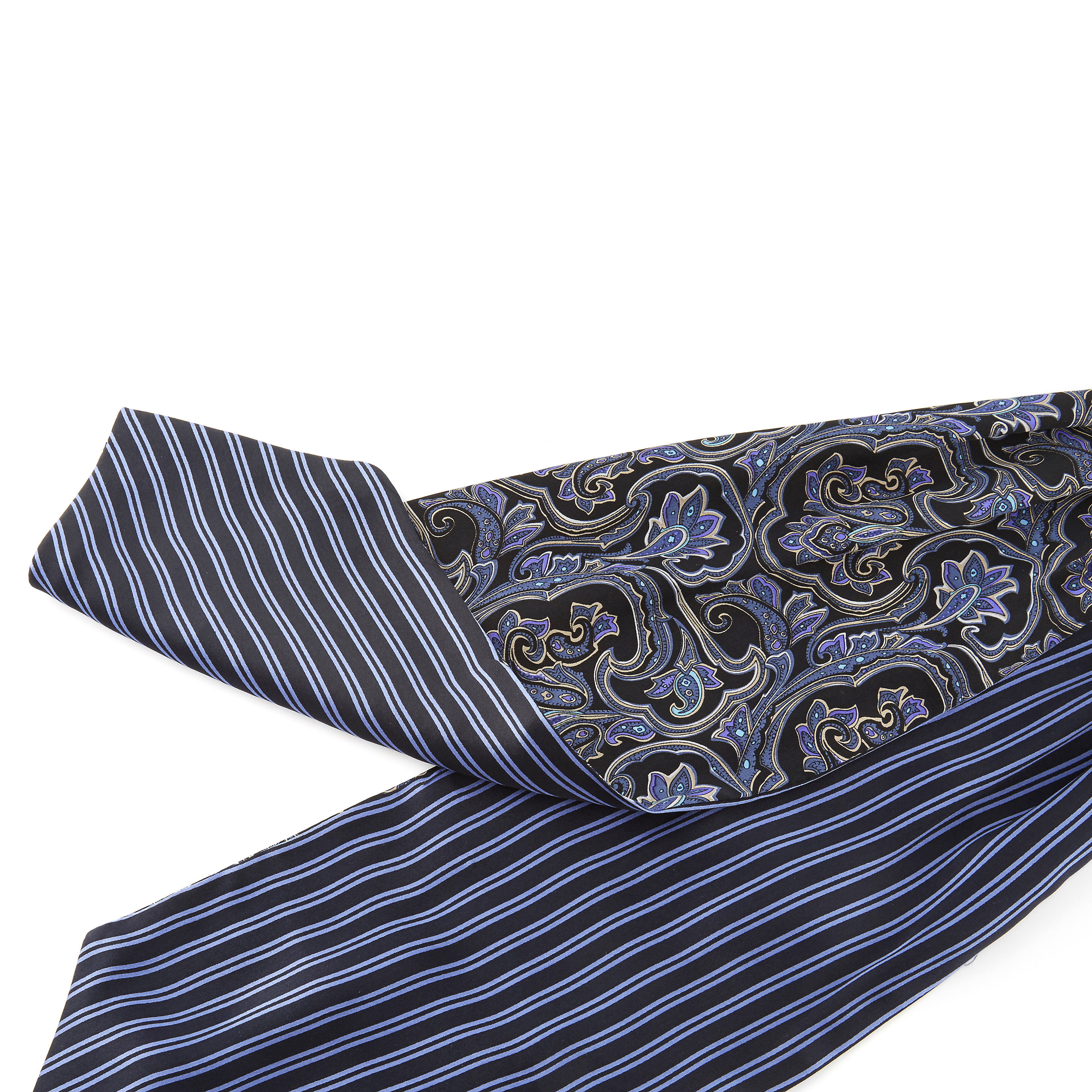 Blue Stripes & Baroque Silk Ascot - 4