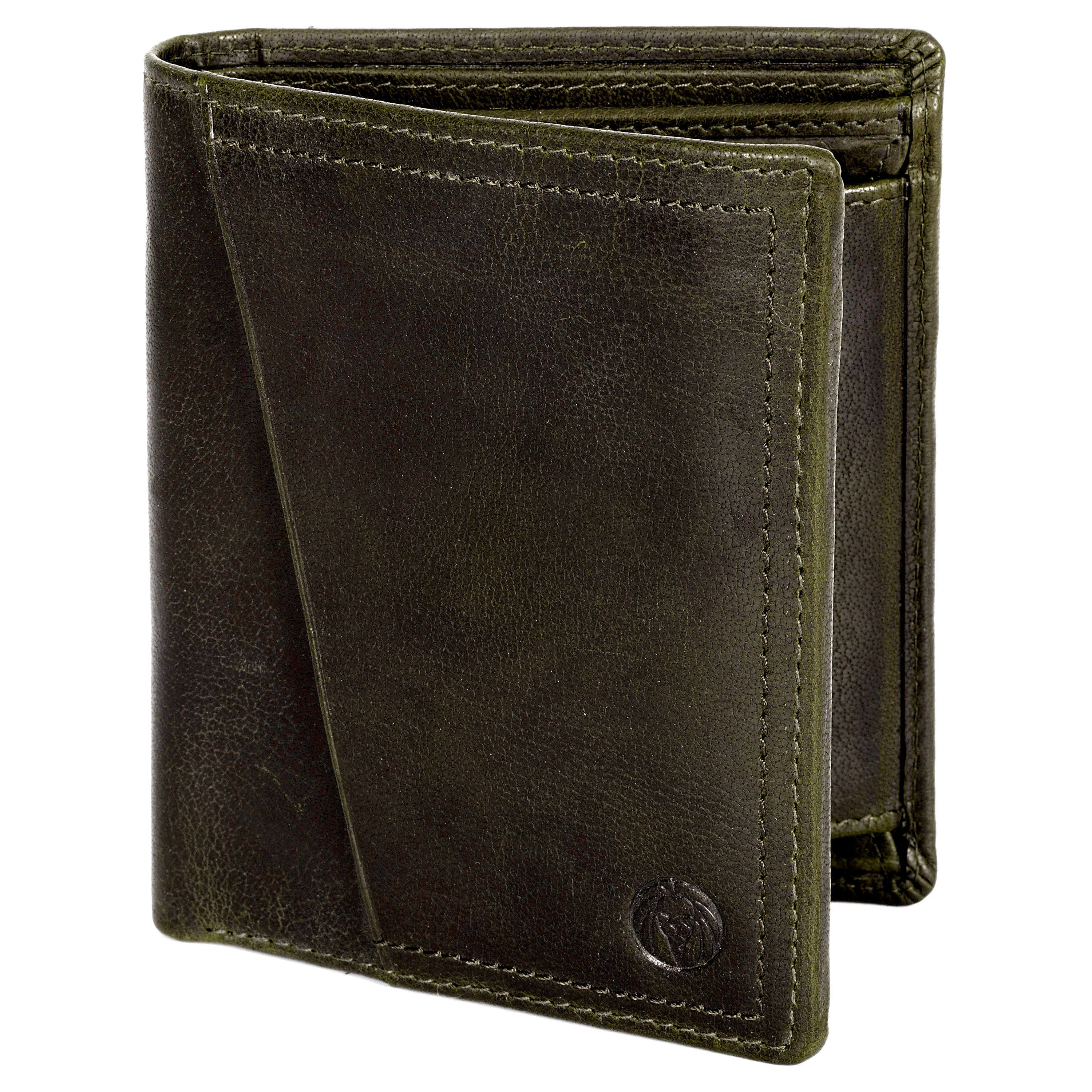 Oliwkowy skórzany rustykalny portfel RFID Montreal - 1