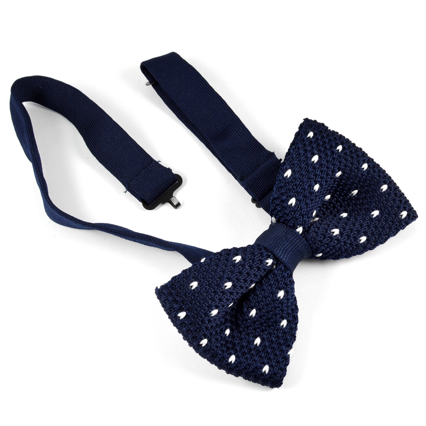 Nœud papillon tricoté à pois bleu et blanc - 2